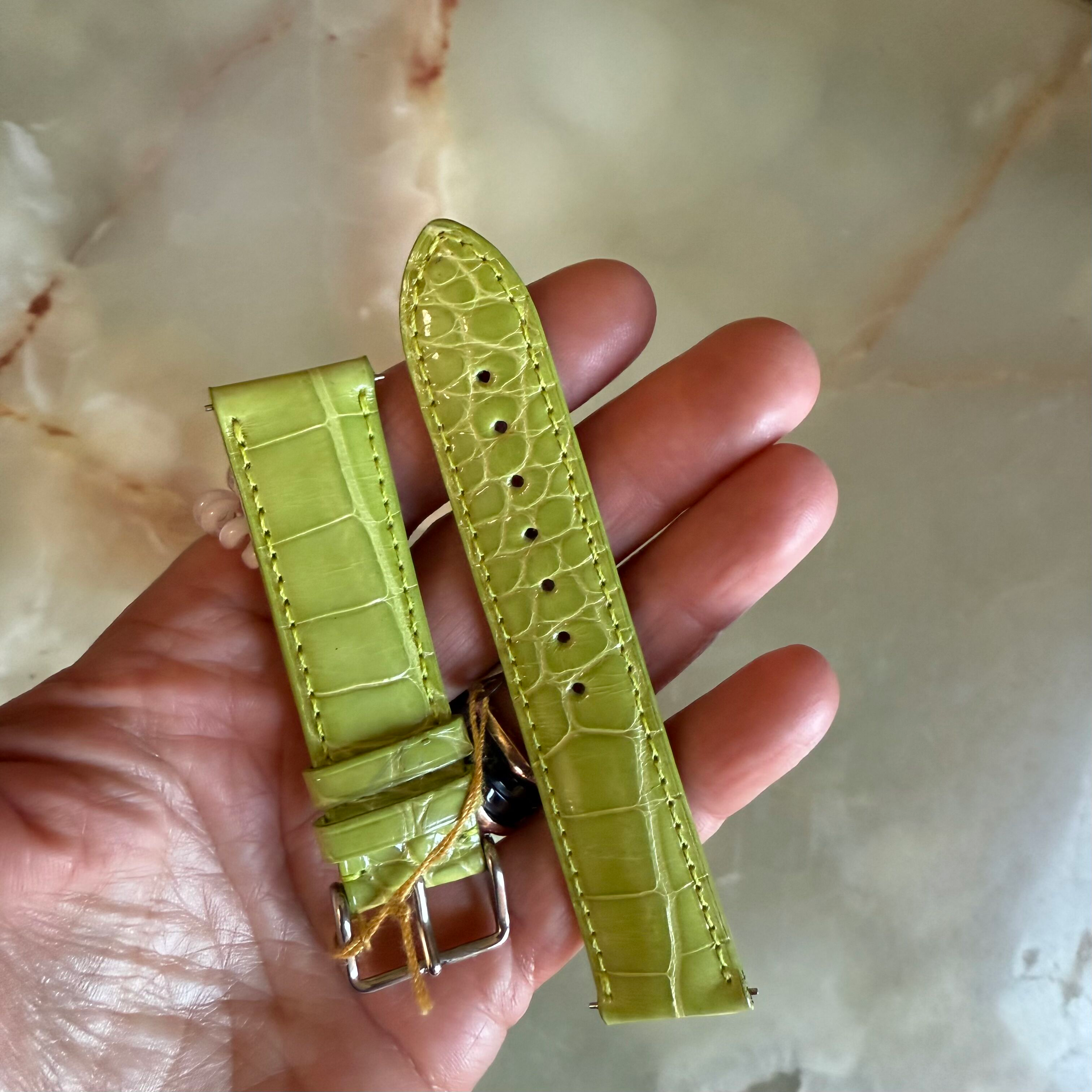 Genuine Alligator Green Watch Strap Band 20mm Padded & Stitched w Buckle