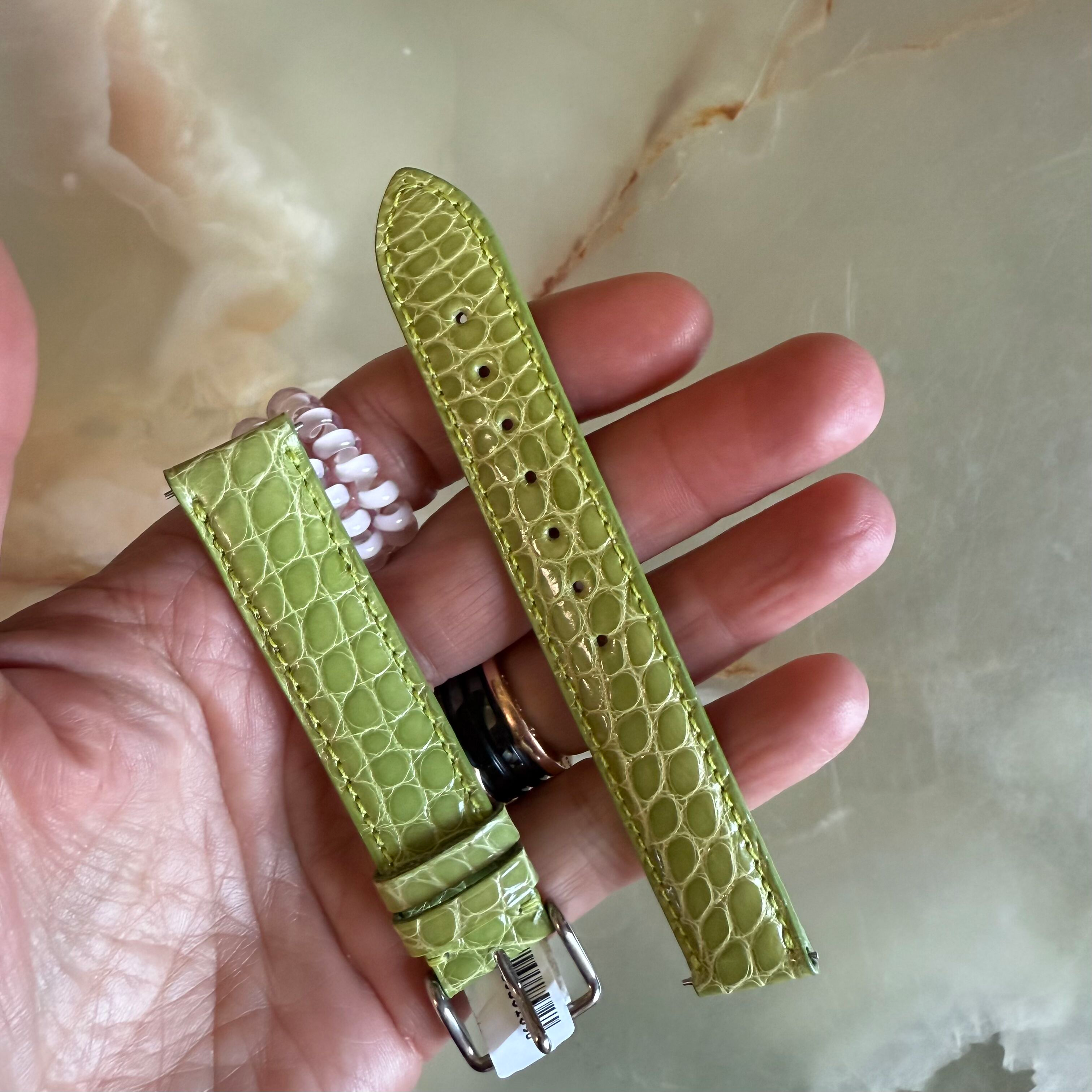 Genuine Alligator Green Watch Strap Band 16mm Padded & Stitched w Buckle