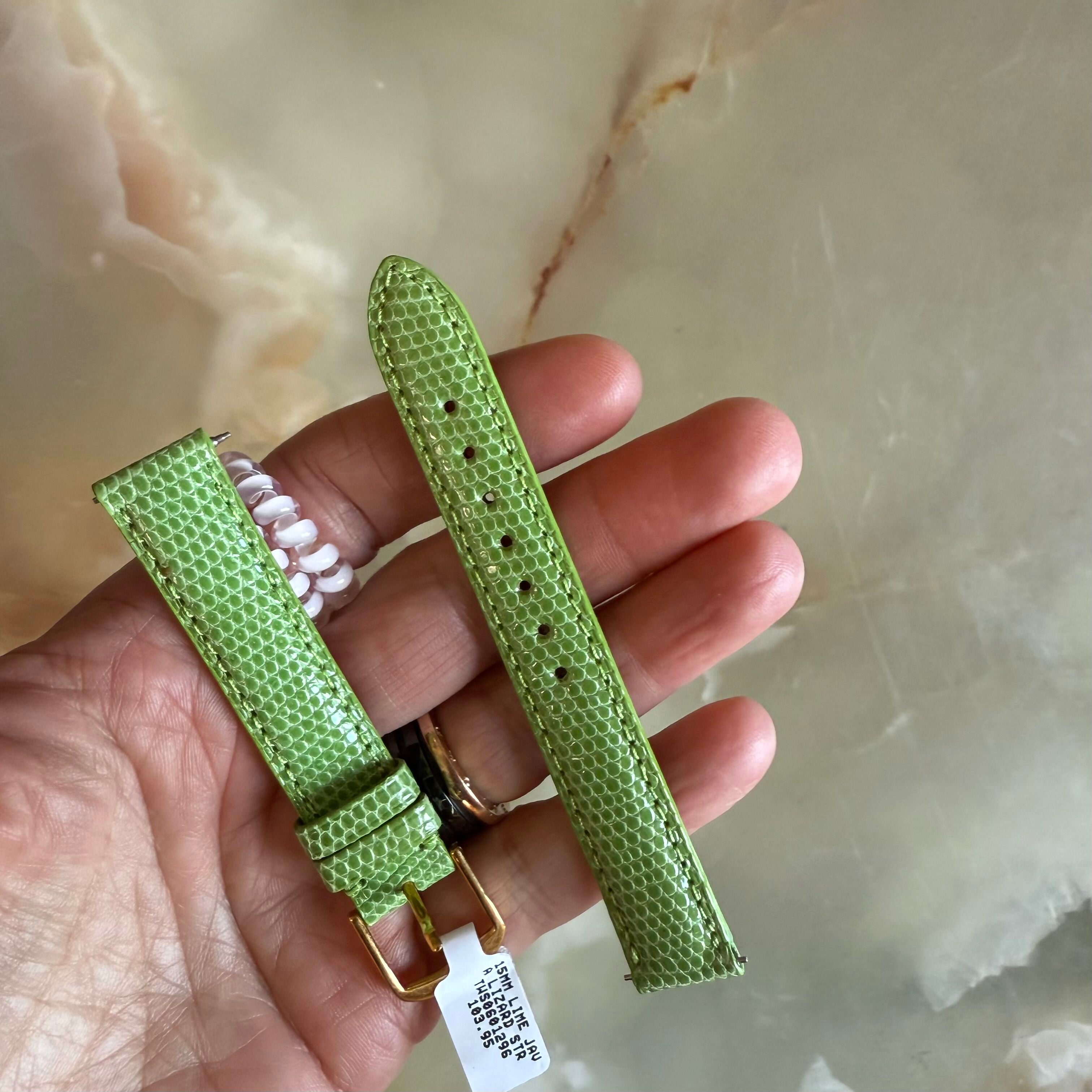 Genuine Lizard Green Watch Strap Band 15mm Padded & Stitched w Buckle