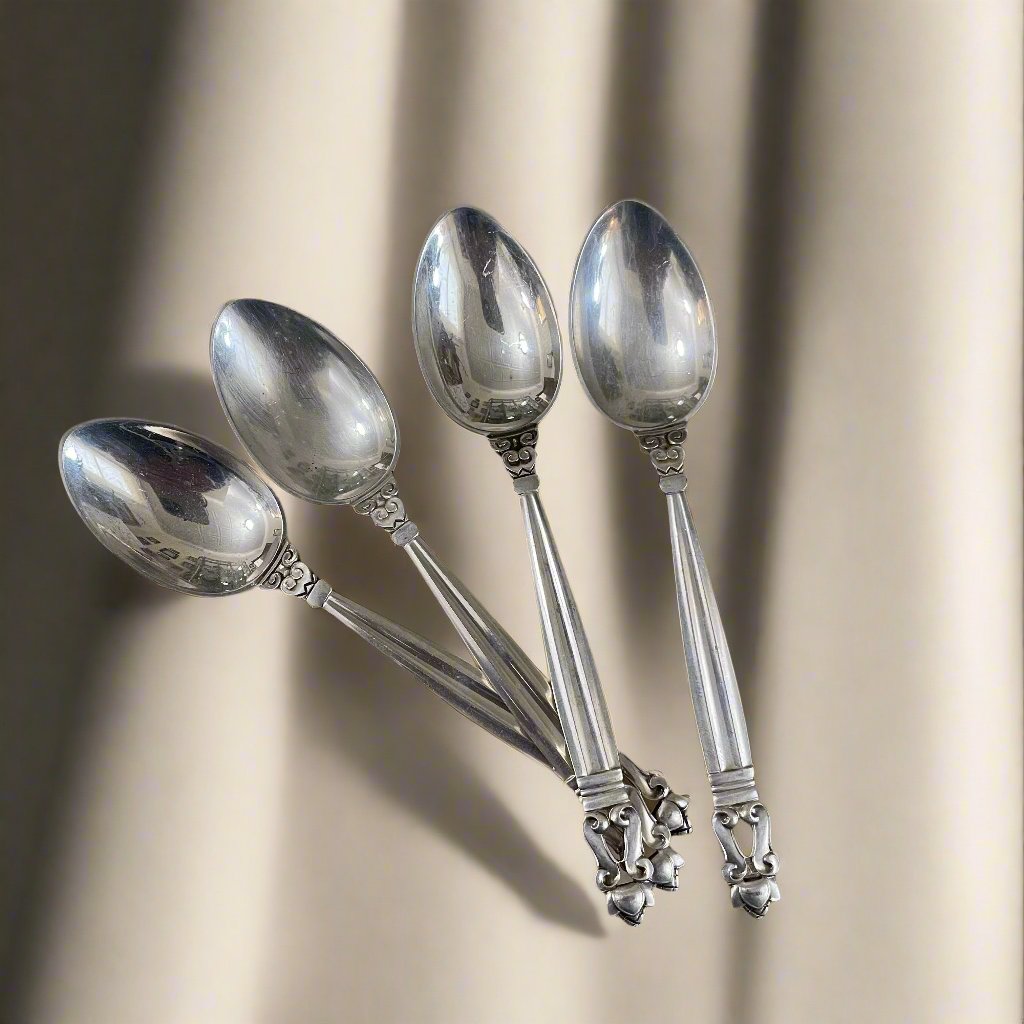 Georg Jensen Acorn Sterling  5 o'clock Tea Spoon Set of 4