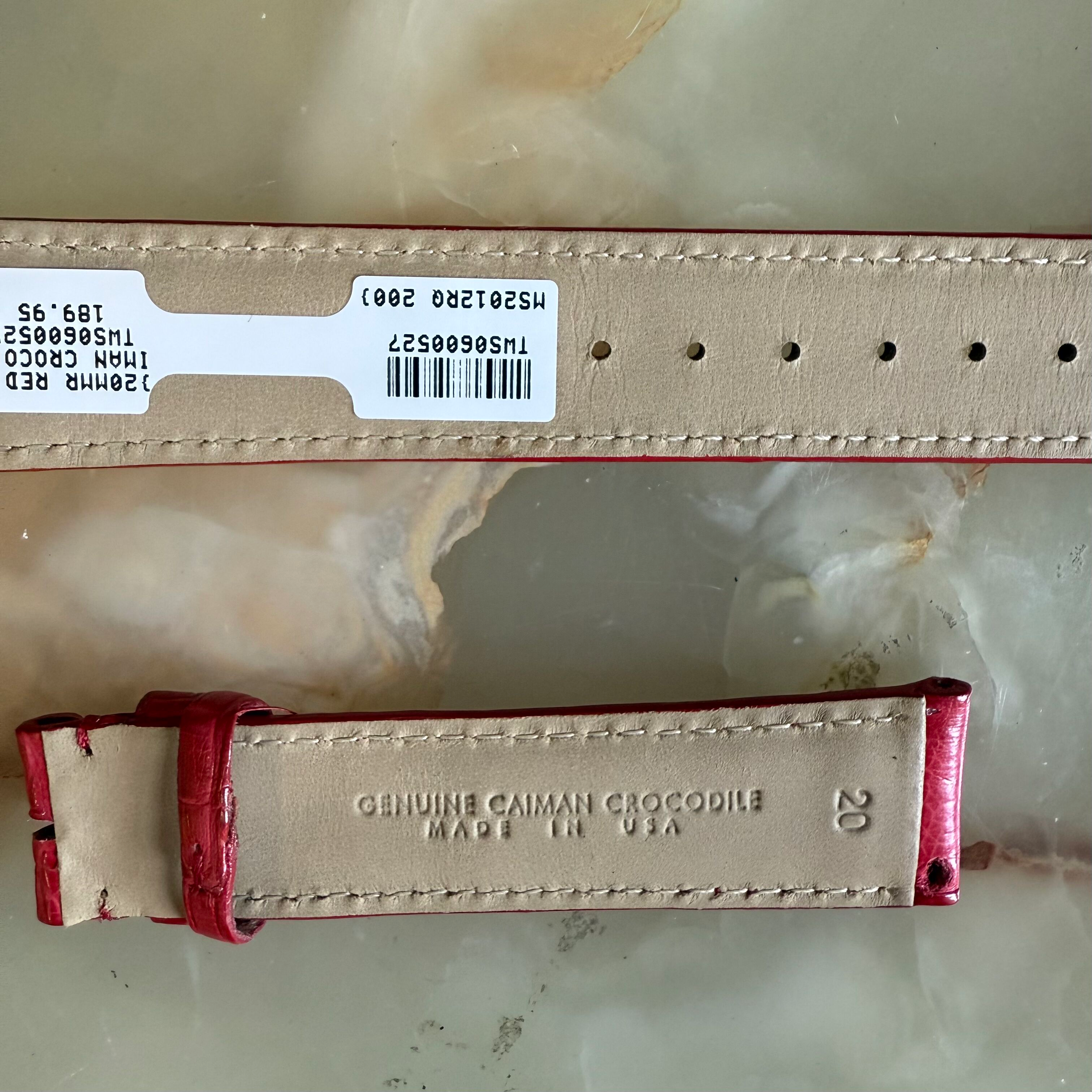 Genuine Crocodile Red Watch Strap Band 20mm Padded & Stitched