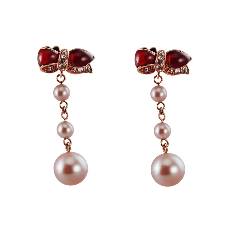 Mimi Milano Ribbon Garnet Pearl Sapphire Gold Drop Earrings