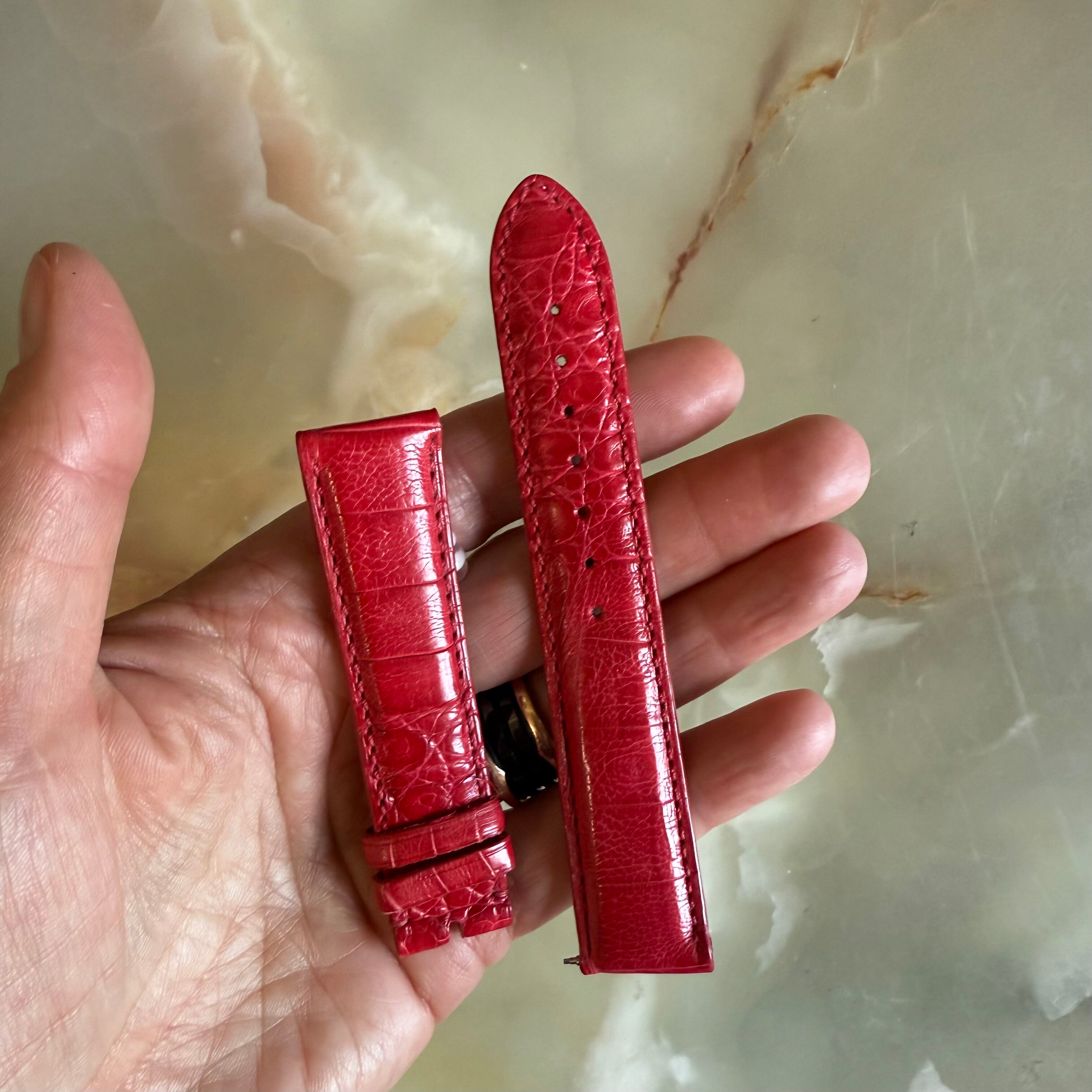 Genuine Crocodile Red Watch Strap Band 20mm Padded & Stitched