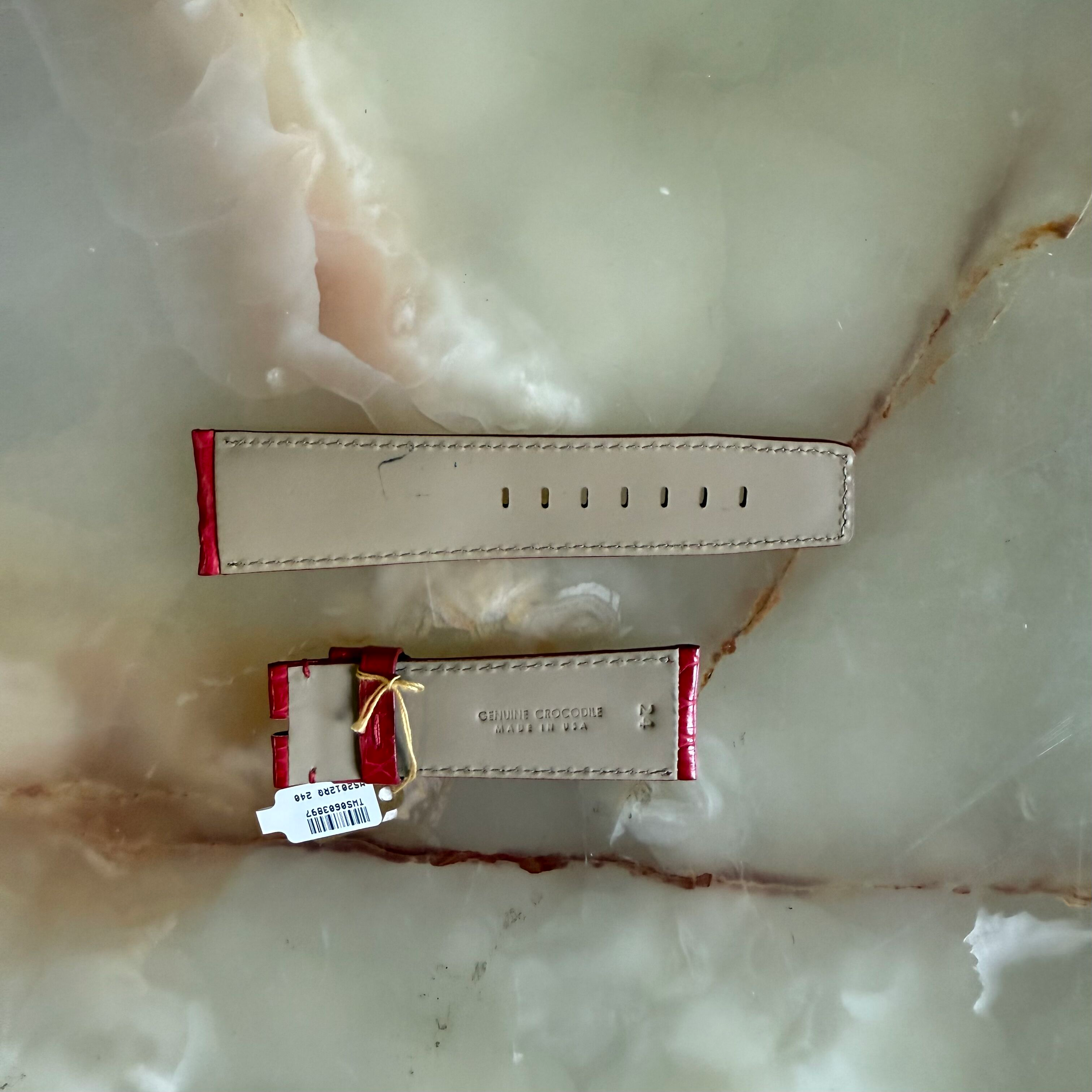 Genuine Crocodile Red Watch Strap Band 24mm Padded & Stitched