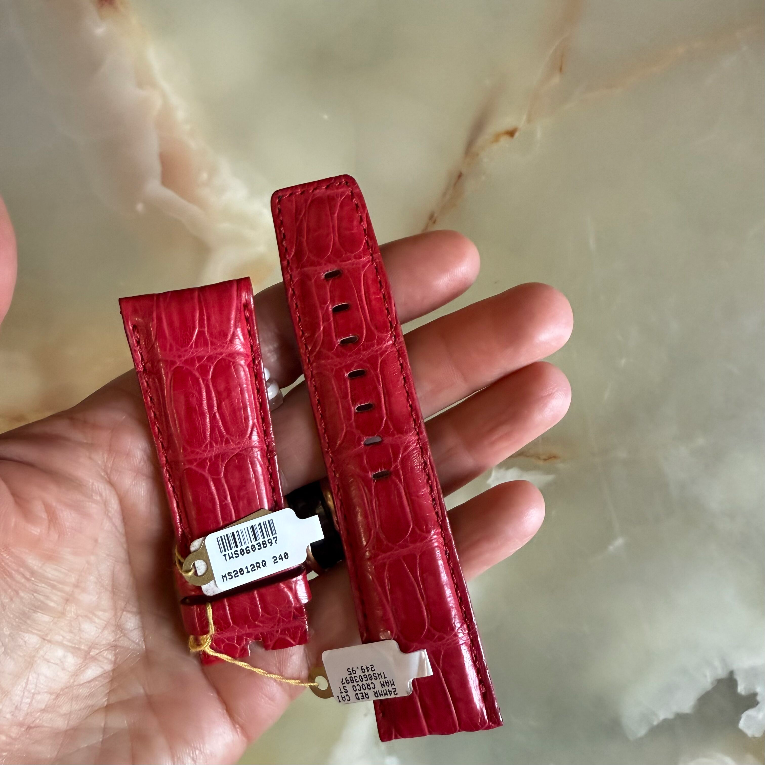 Genuine Crocodile Red Watch Strap Band 24mm Padded & Stitched