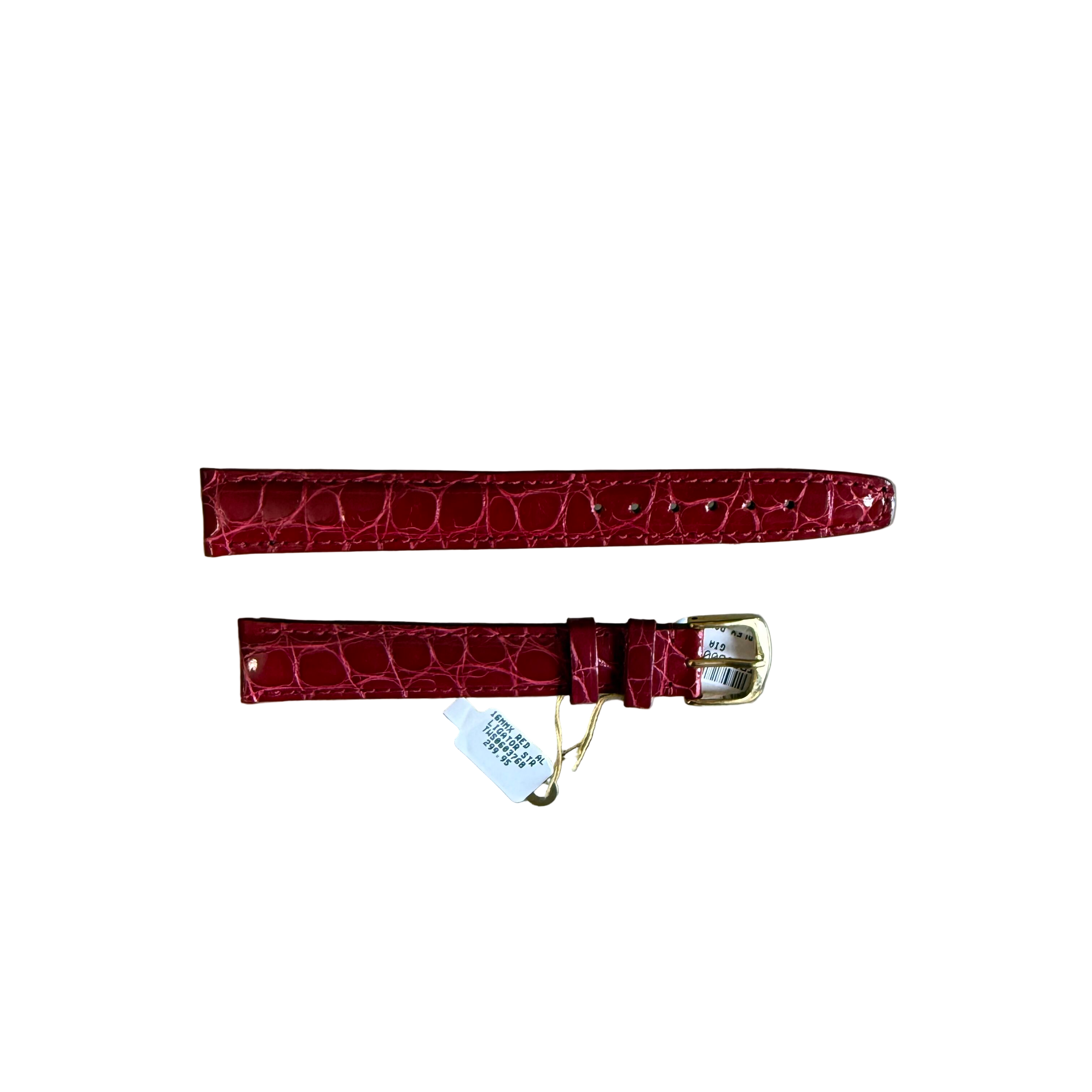 Genuine Alligator Red Shiny Watch Strap Band 16mm Padded & Stitched w Buckle