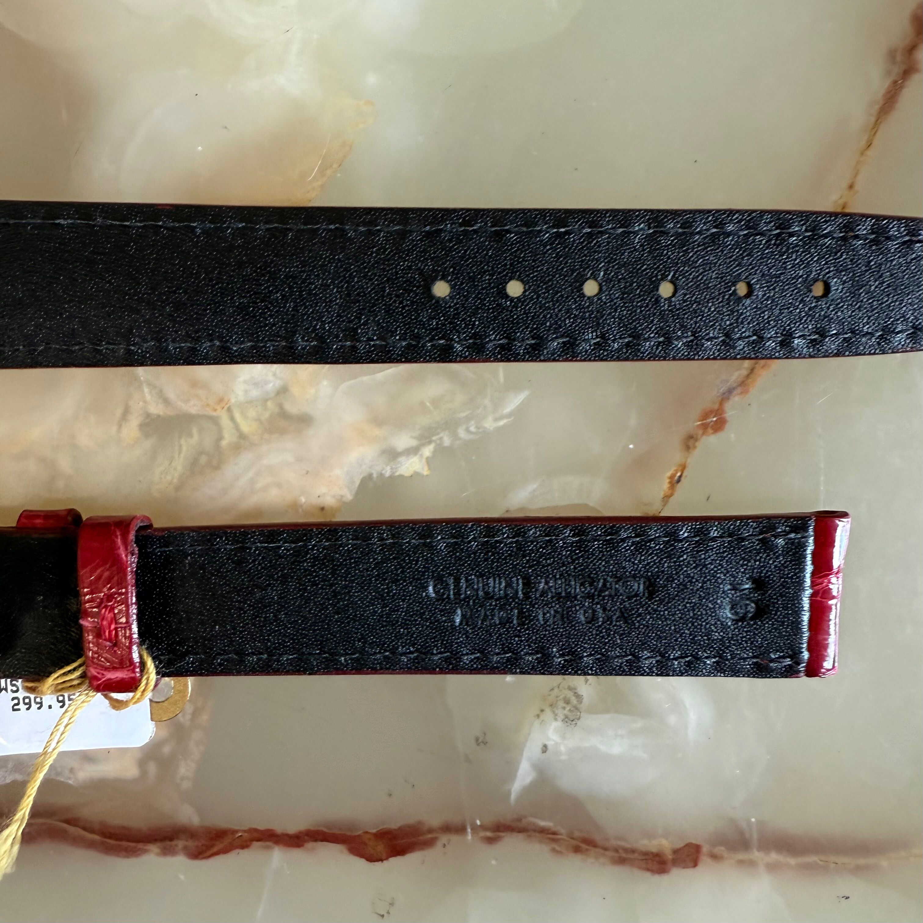 Genuine Alligator Red Shiny Watch Strap Band 16mm Padded & Stitched w Buckle