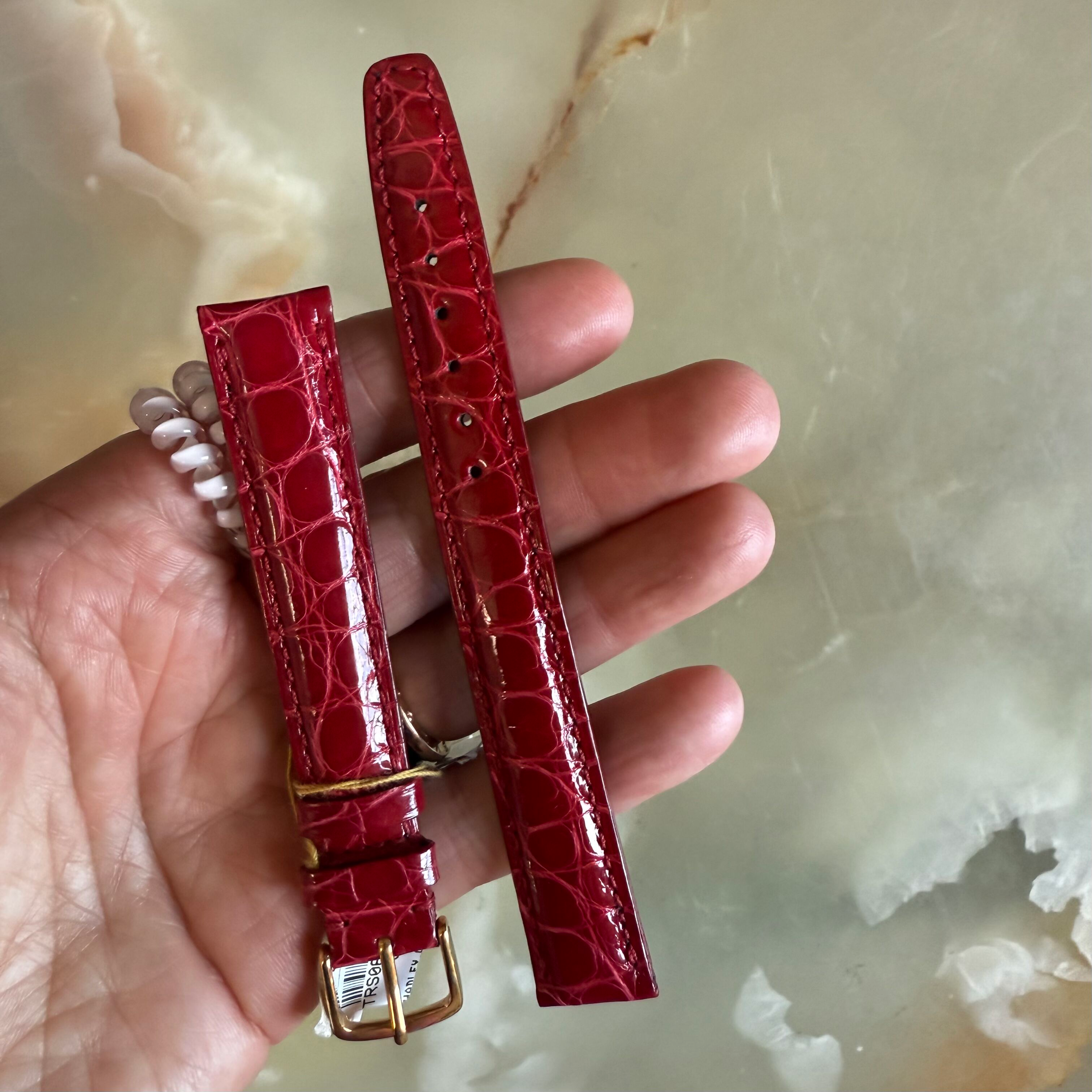 Genuine Alligator Red Shiny Watch Strap Band 16mm Padded & Stitched w Buckle
