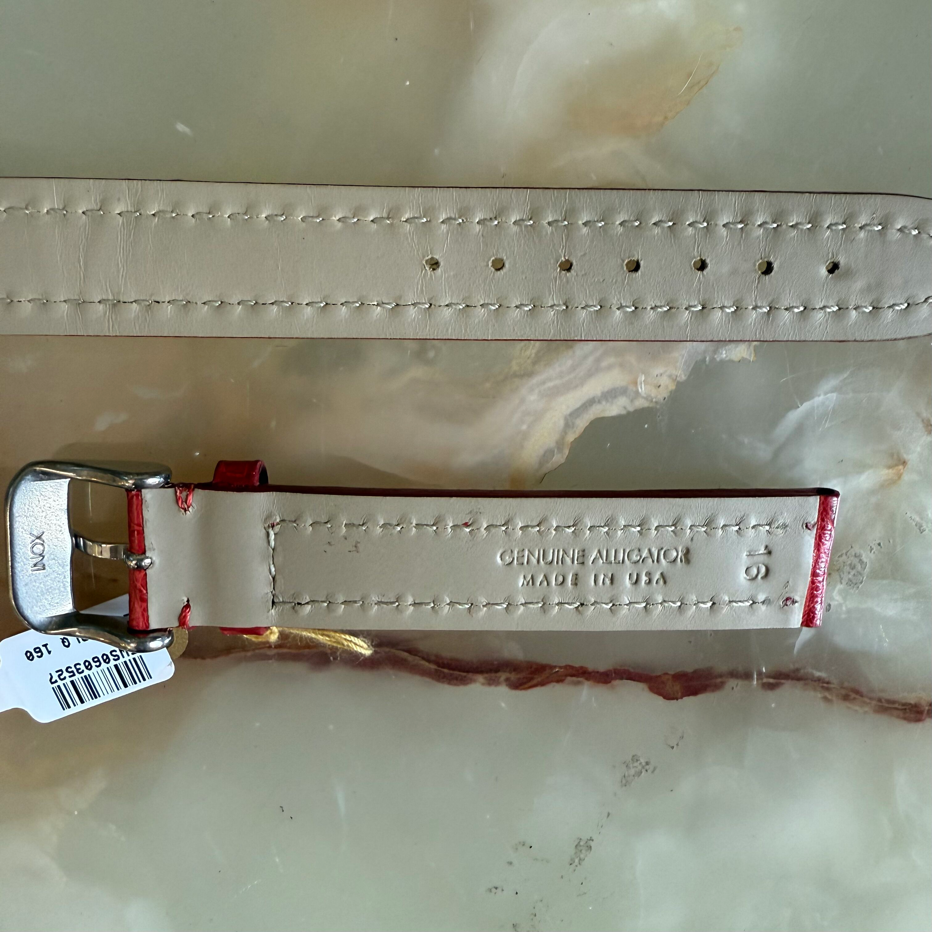 Genuine Alligator Red Watch Strap Band 16mm Padded & Stitched w Buckle