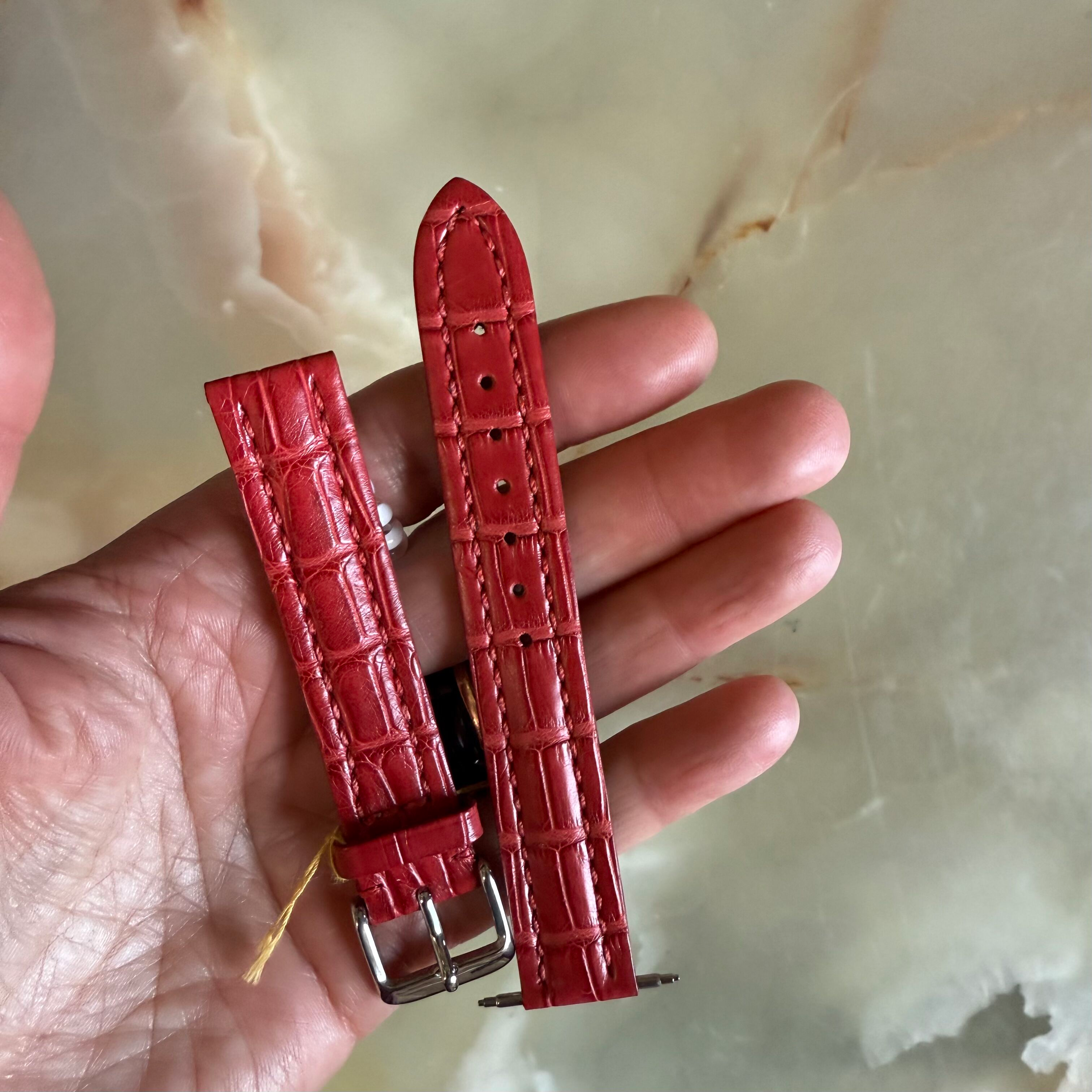 Genuine Alligator Red Watch Strap Band 16mm Padded & Stitched w Buckle