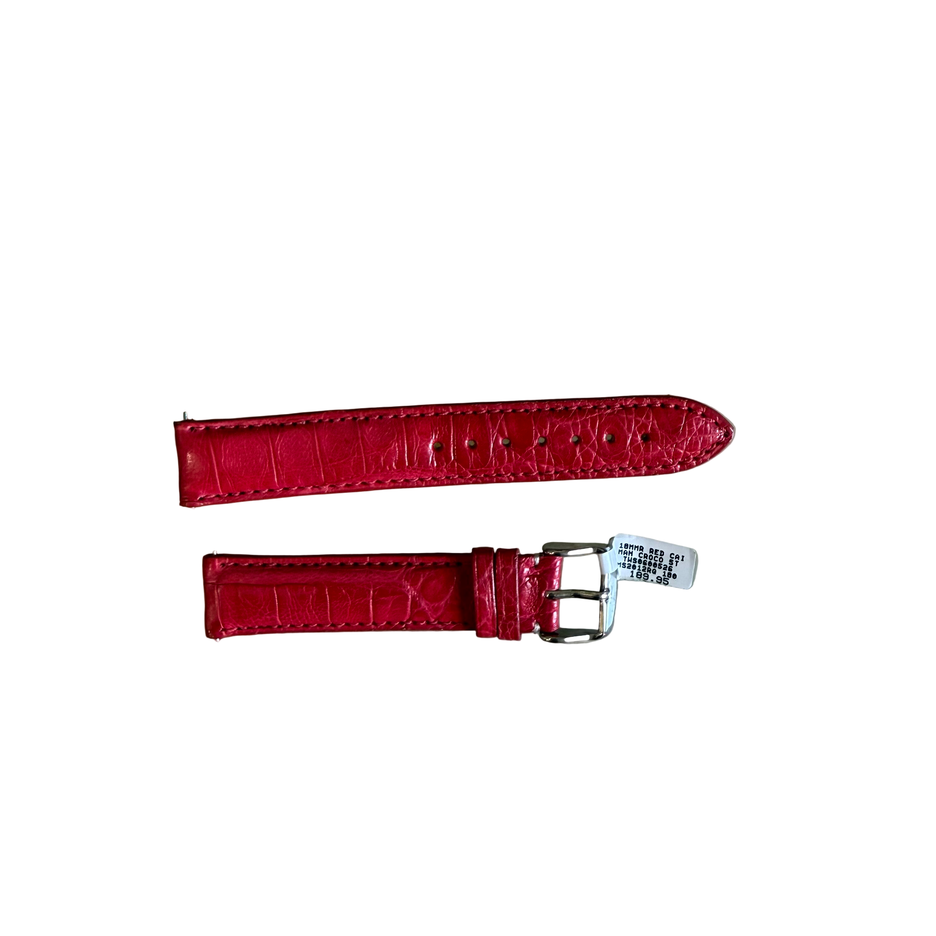 Genuine Crocodile Red Watch Strap Band 18mm Padded & Stitched w Buckle