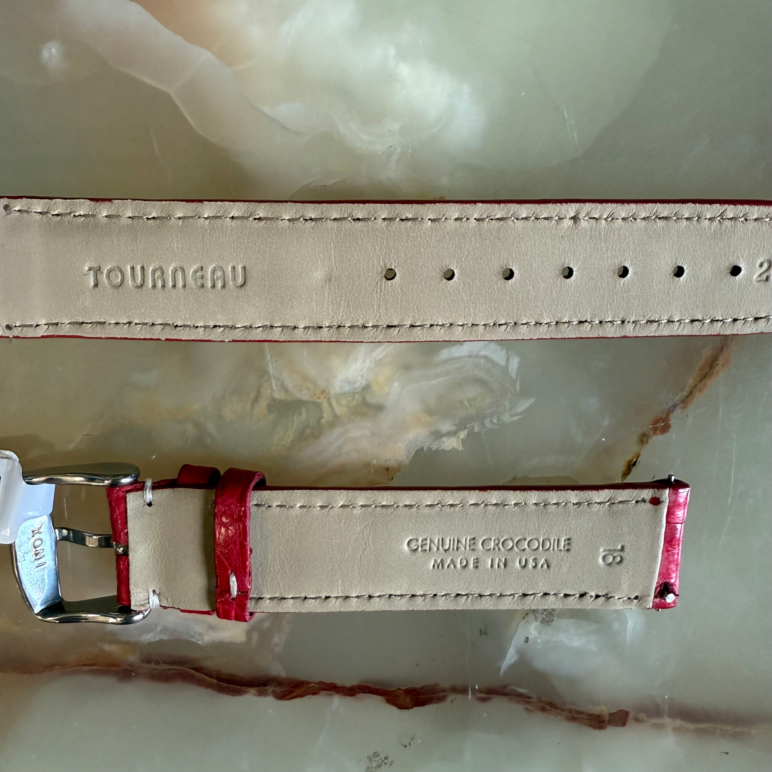 Genuine Crocodile Red Watch Strap Band 18mm Padded & Stitched w Buckle