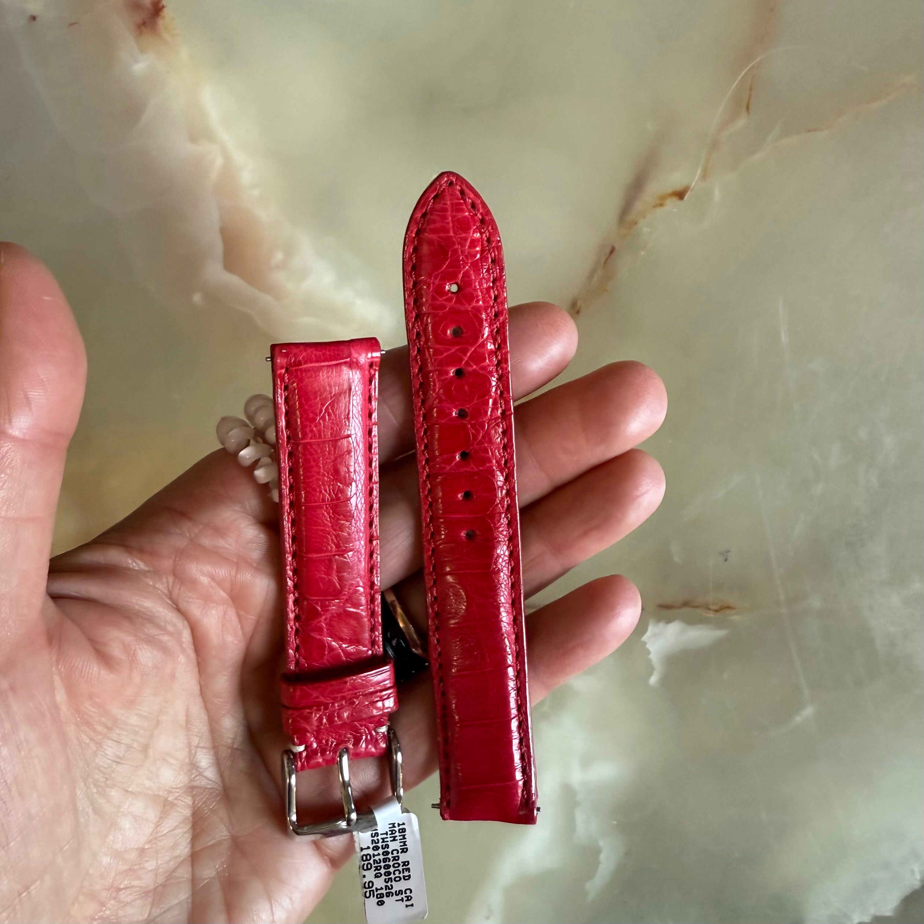 Genuine Crocodile Red Watch Strap Band 18mm Padded & Stitched w Buckle