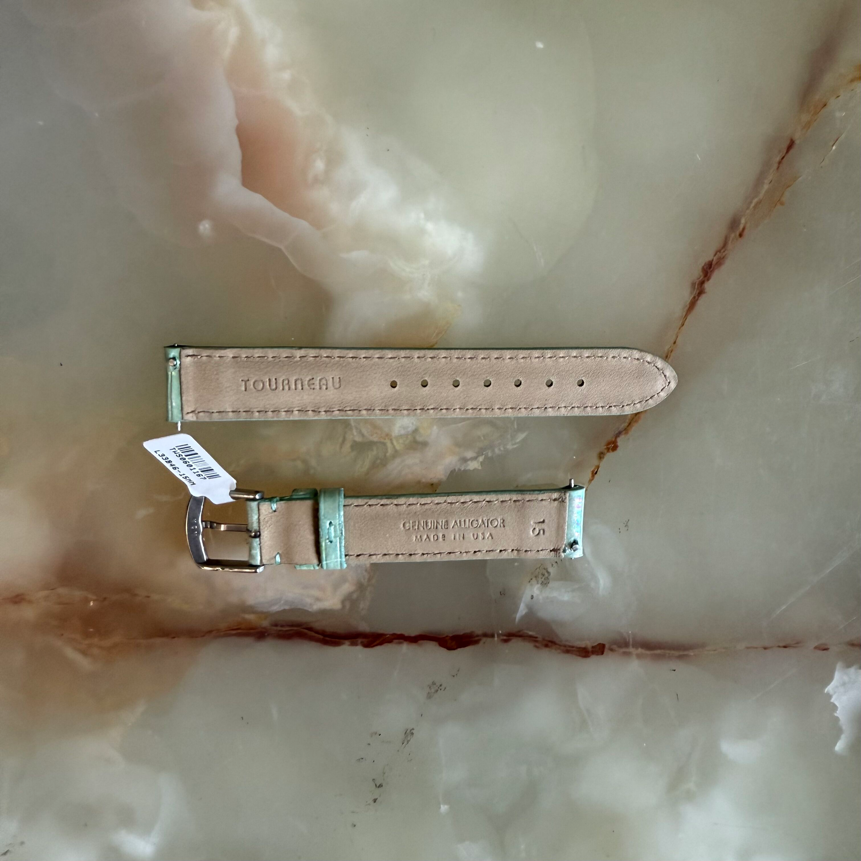 Genuine Alligator Pearly Green Watch Strap Band 15mm Padded & Stitched w Buckle
