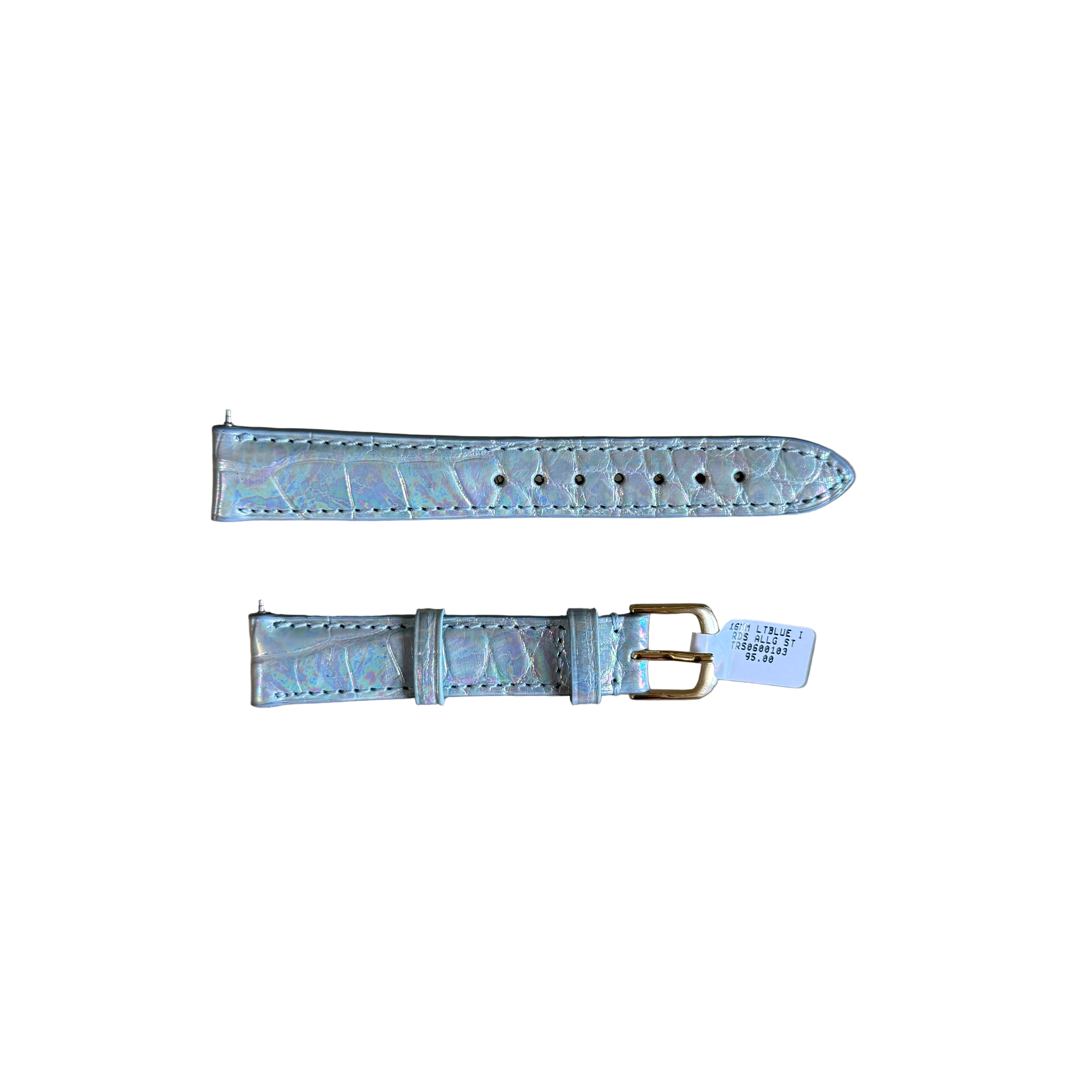 Genuine Alligator Pearly Blue Watch Strap Band 16mm Padded & Stitched w Buckle