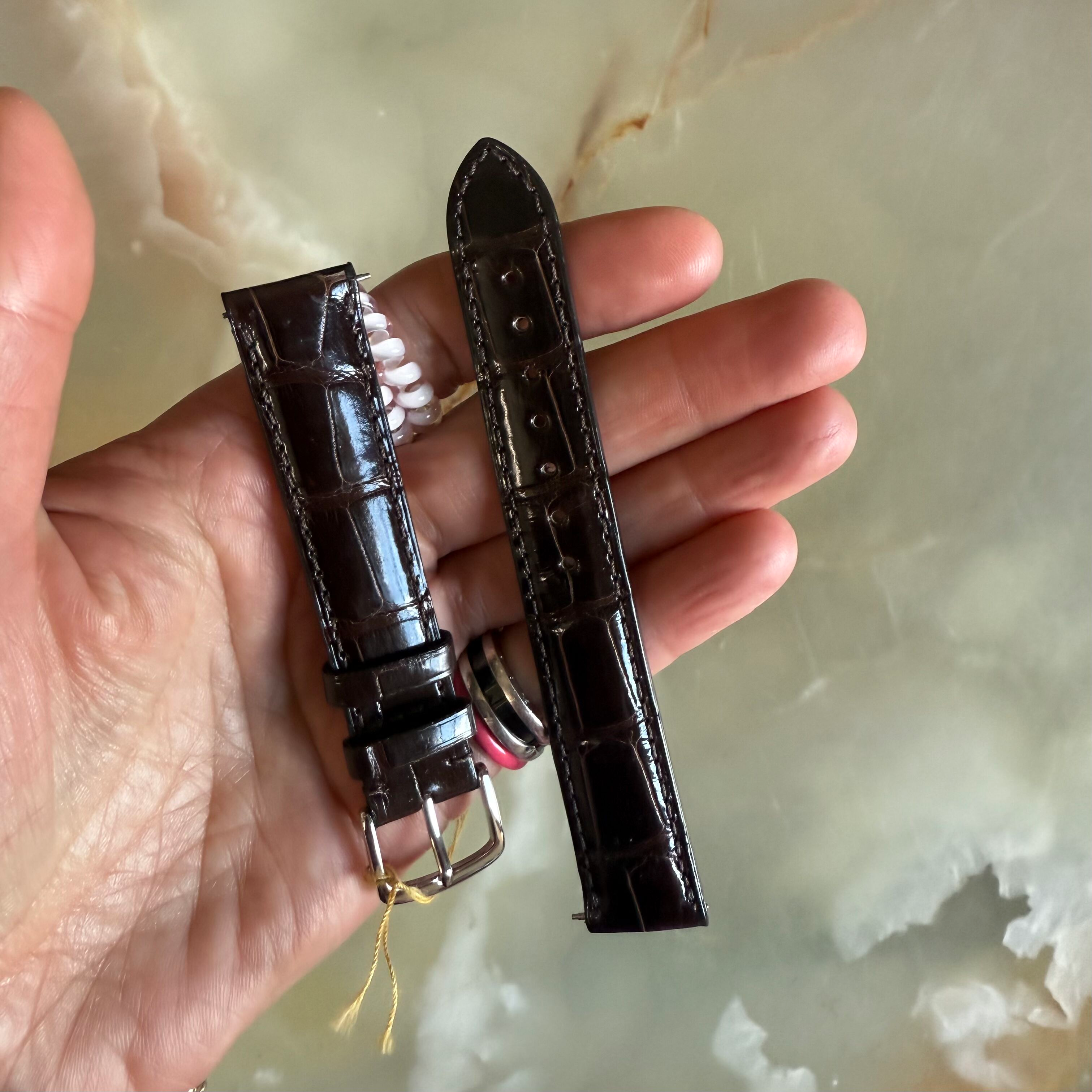 Genuine Alligator Shiny Brown Watch Strap Band 18mm Padded & Stitched w Buckle