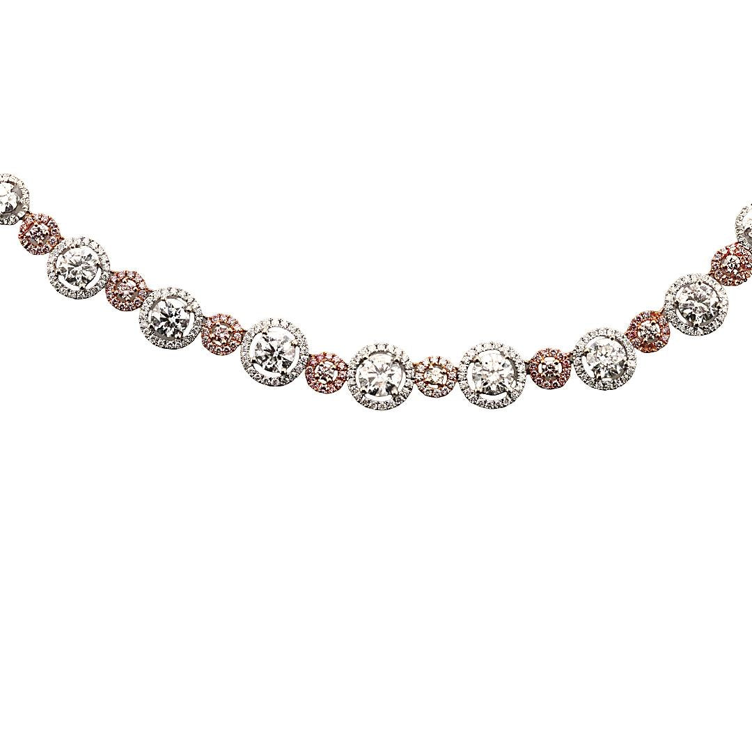 18k Two Tone  Gold 10.50ctw Fancy Pink White Diamond Necklace