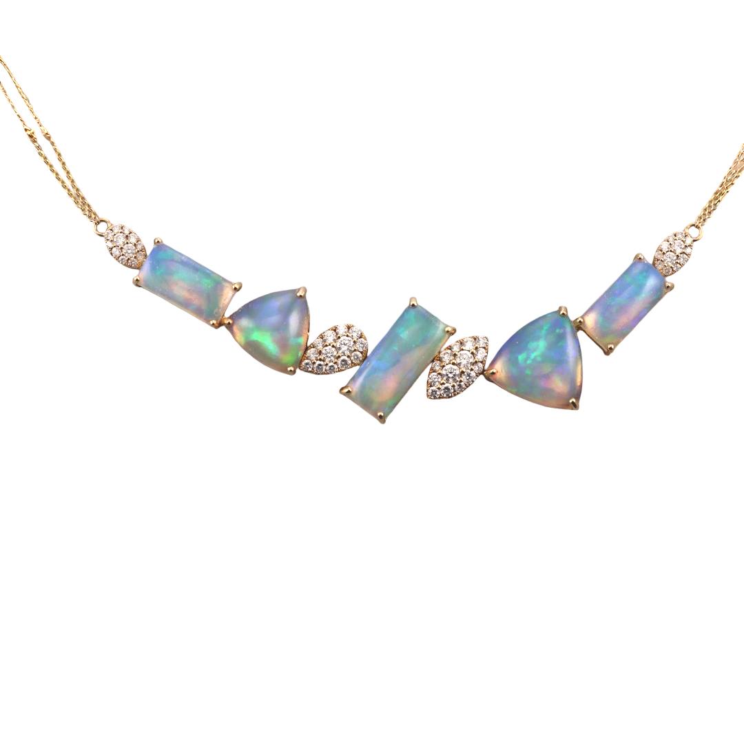 14k Gold Opal Diamond Necklace
