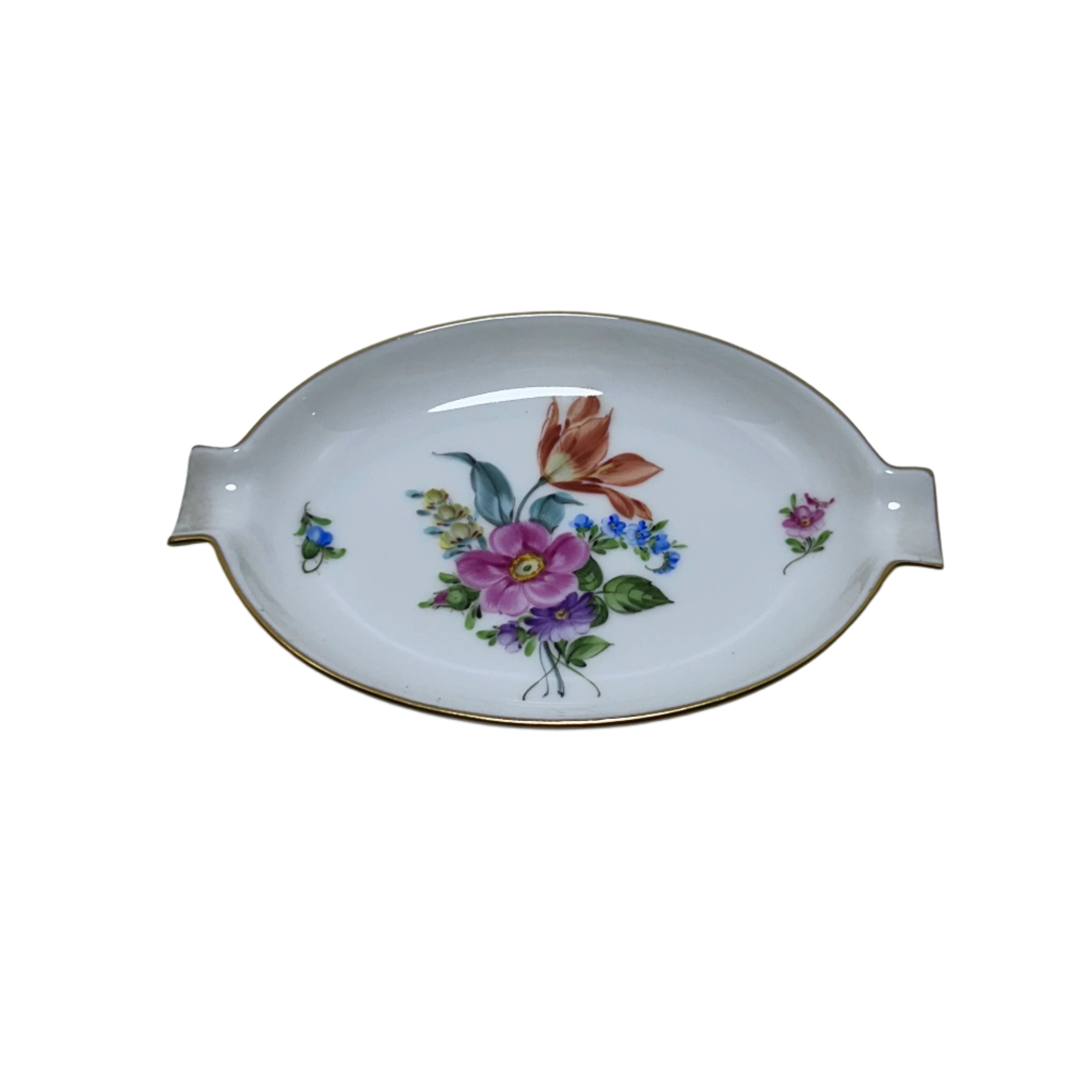Vintage Herend 7783/BS Printemps Flower Hand Painted Oval Ashtray Pin Tray Dish