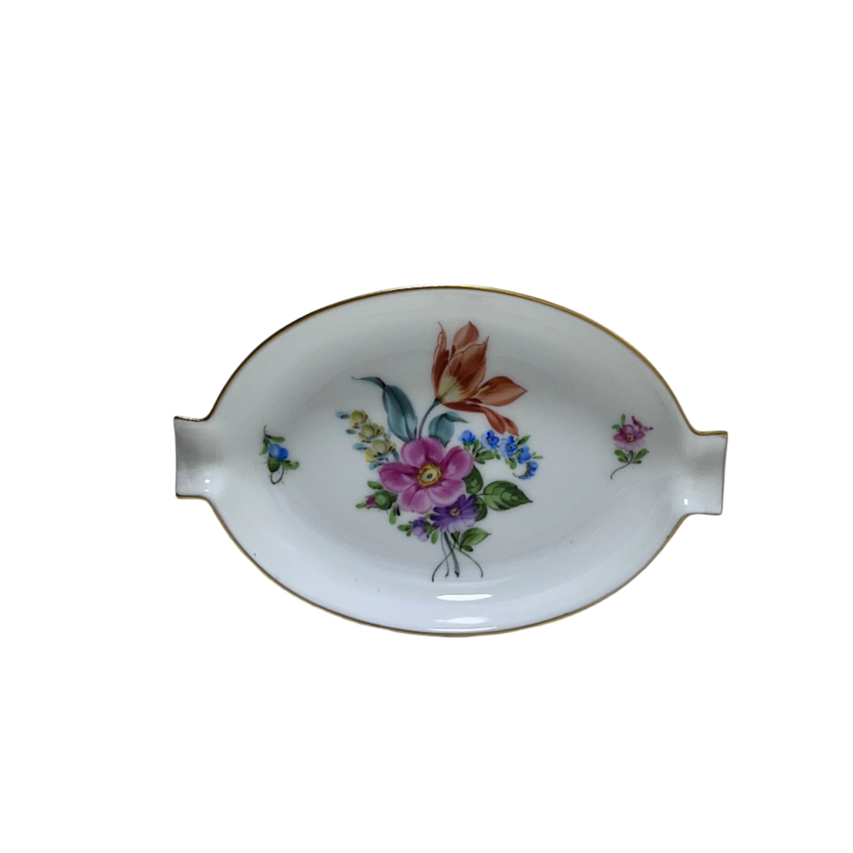 Vintage Herend 7783/BS Printemps Flower Hand Painted Oval Ashtray Pin Tray Dish