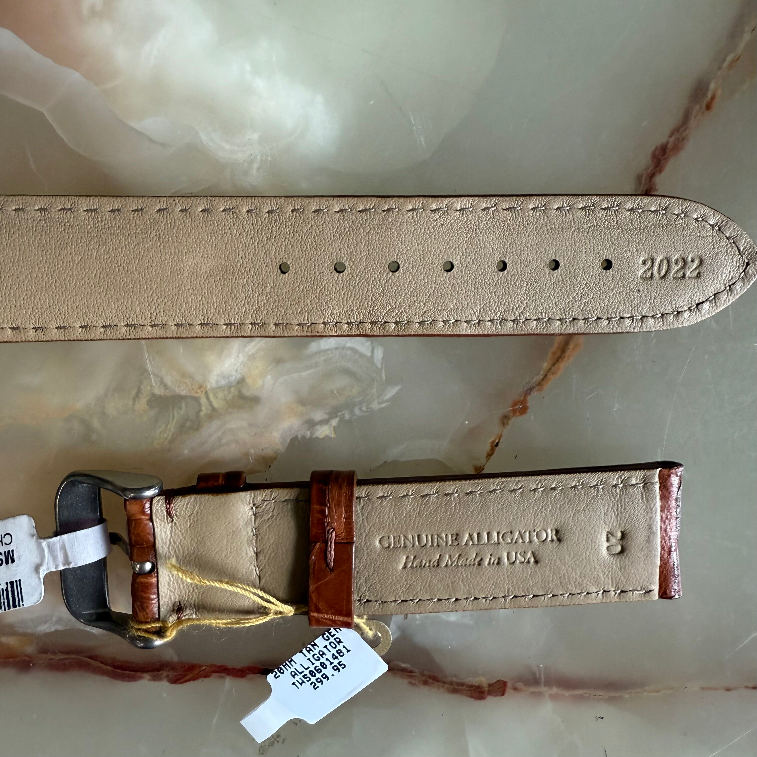 Genuine Alligator Brown Watch Strap Band 20mm Padded & Stitched w Buckle
