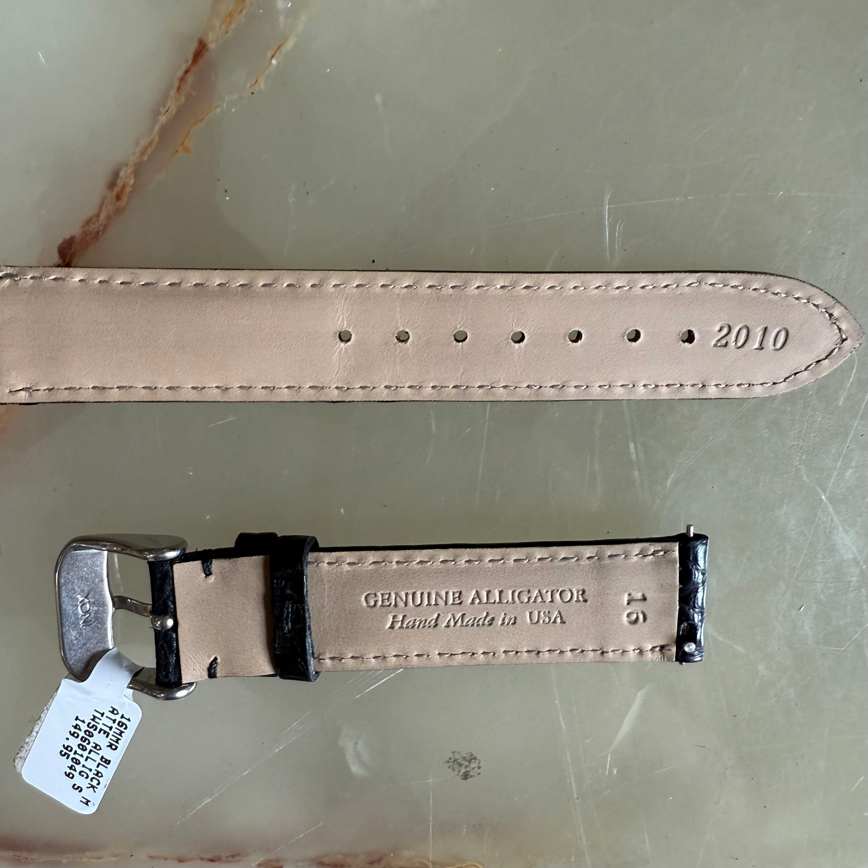 Genuine Alligator Black Watch Strap Band 16mm Padded & Stitched w Buckle
