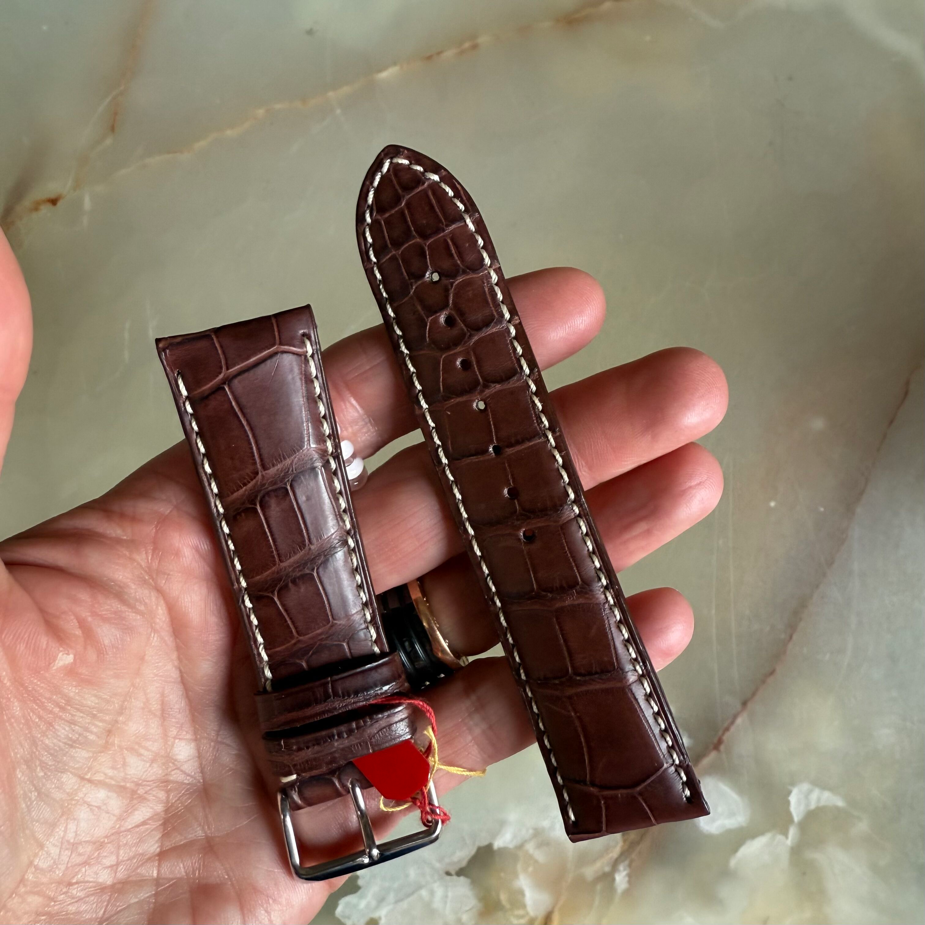 Genuine Alligator Brown Watch Strap Band 24mm Padded & Stitched w Buckle