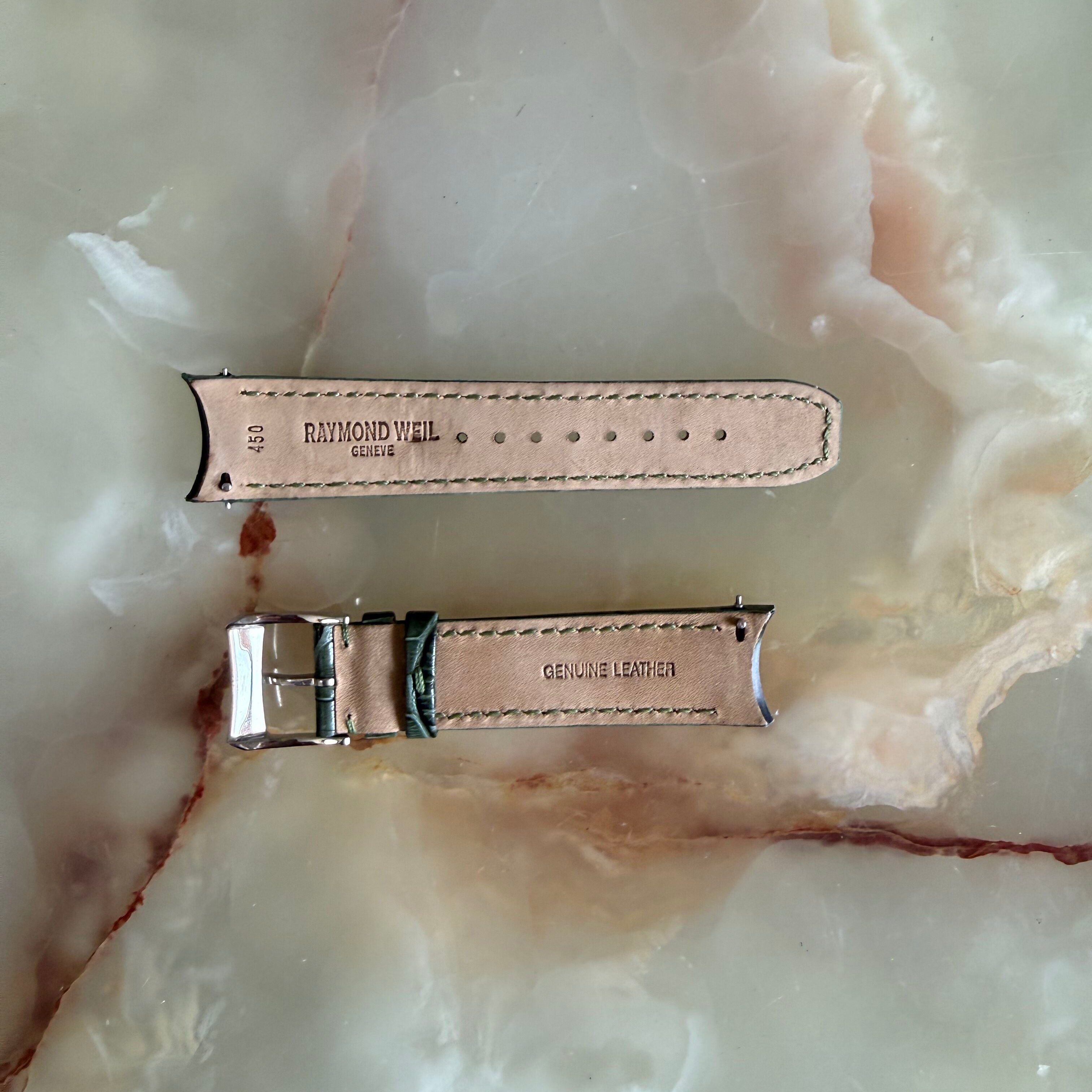 Authentic Raymond Weil Green Genuine Leather Watch Strap Band 20mm w Buckle