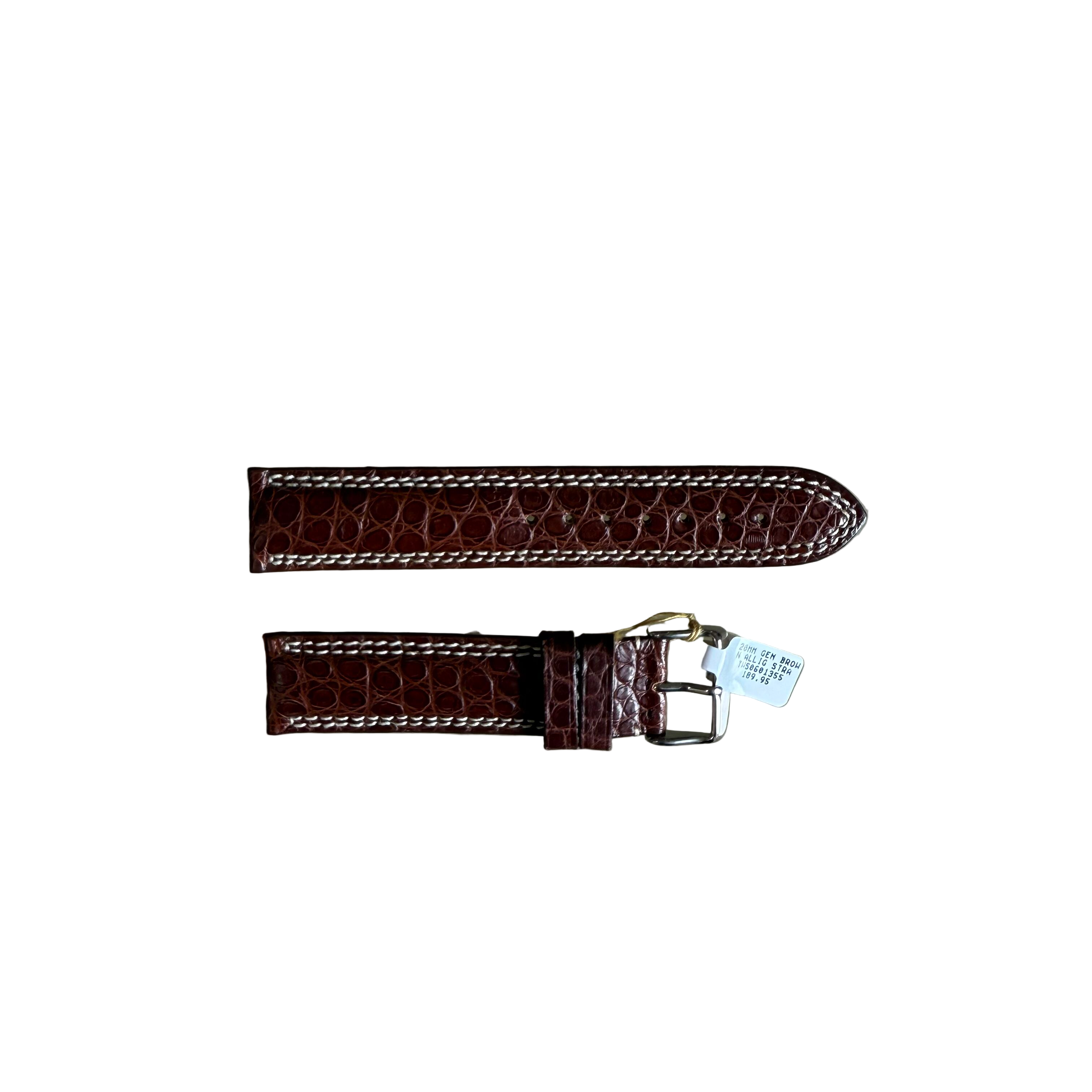 Genuine Alligator Brown Watch Strap Band 20mm Padded & Stitched w Buckle