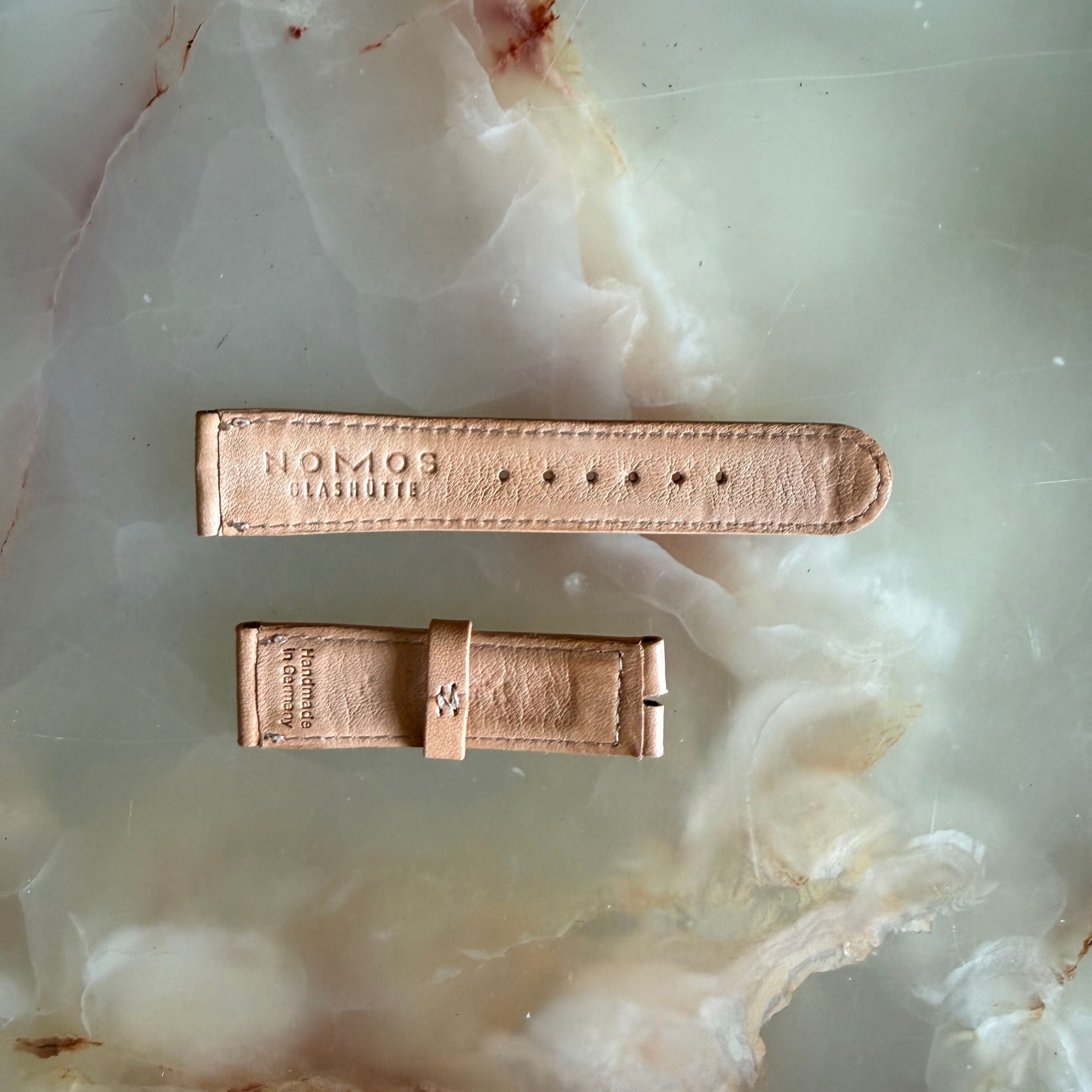 Authentic Nomos Glashutte Pinky Beige Leather Watch Strap Band 17mm