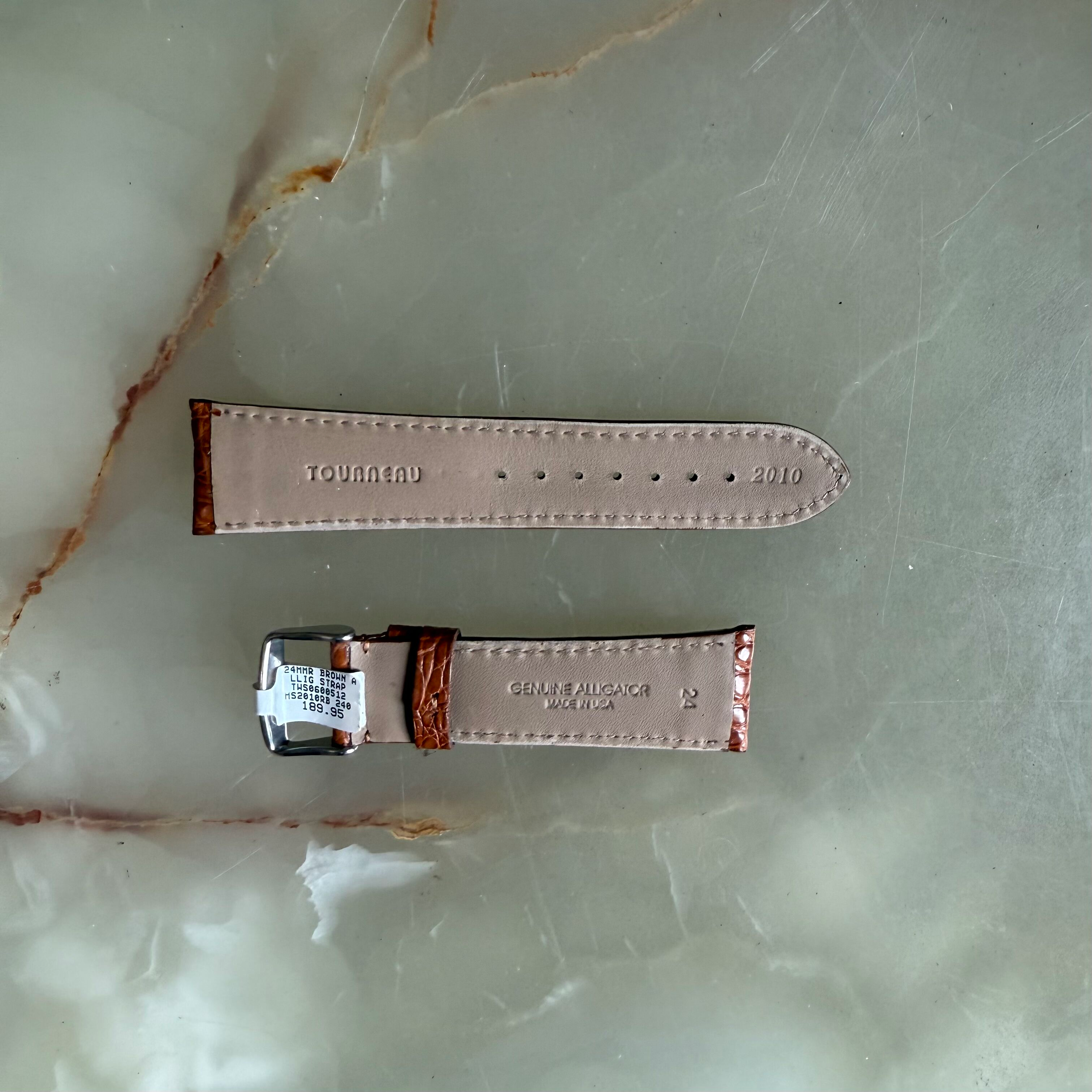 Genuine Alligator Brown Watch Strap Band 24mm Padded & Stitched w Buckle