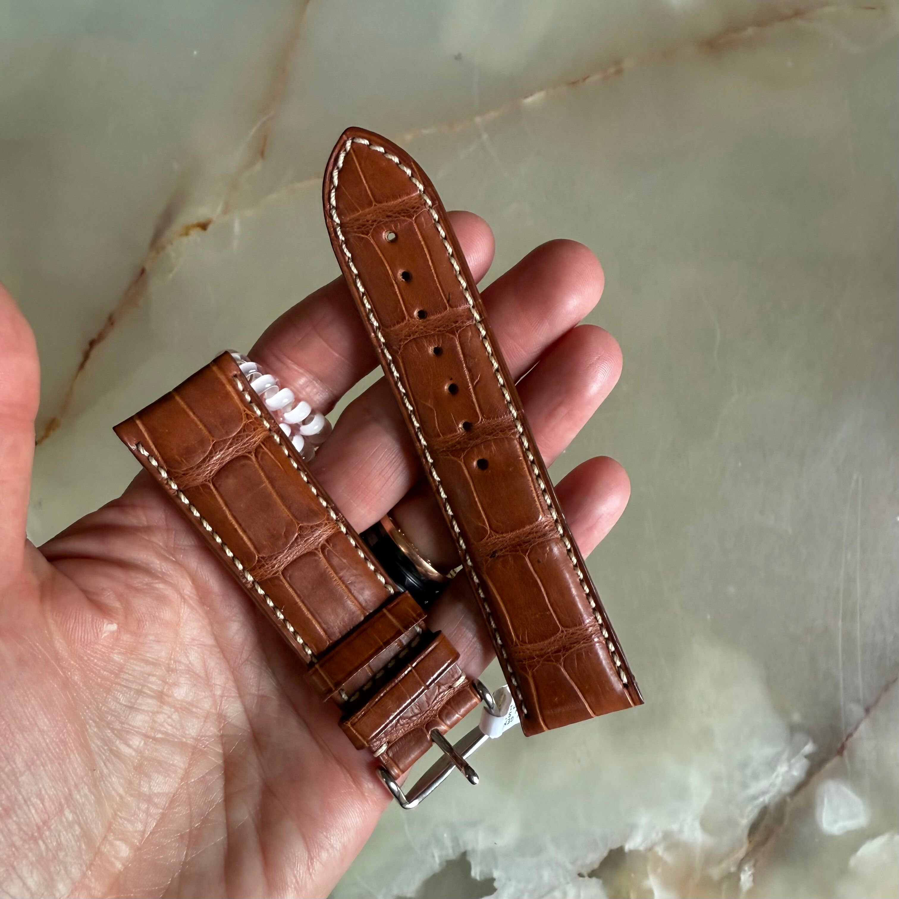Genuine Alligator Brown Watch Strap Band 24mm Padded & Stitched w Buckle