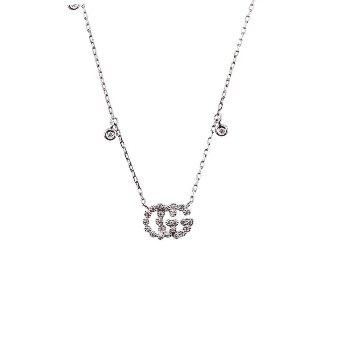 Gucci GG Running 18K White Gold Diamond Pendant Necklace