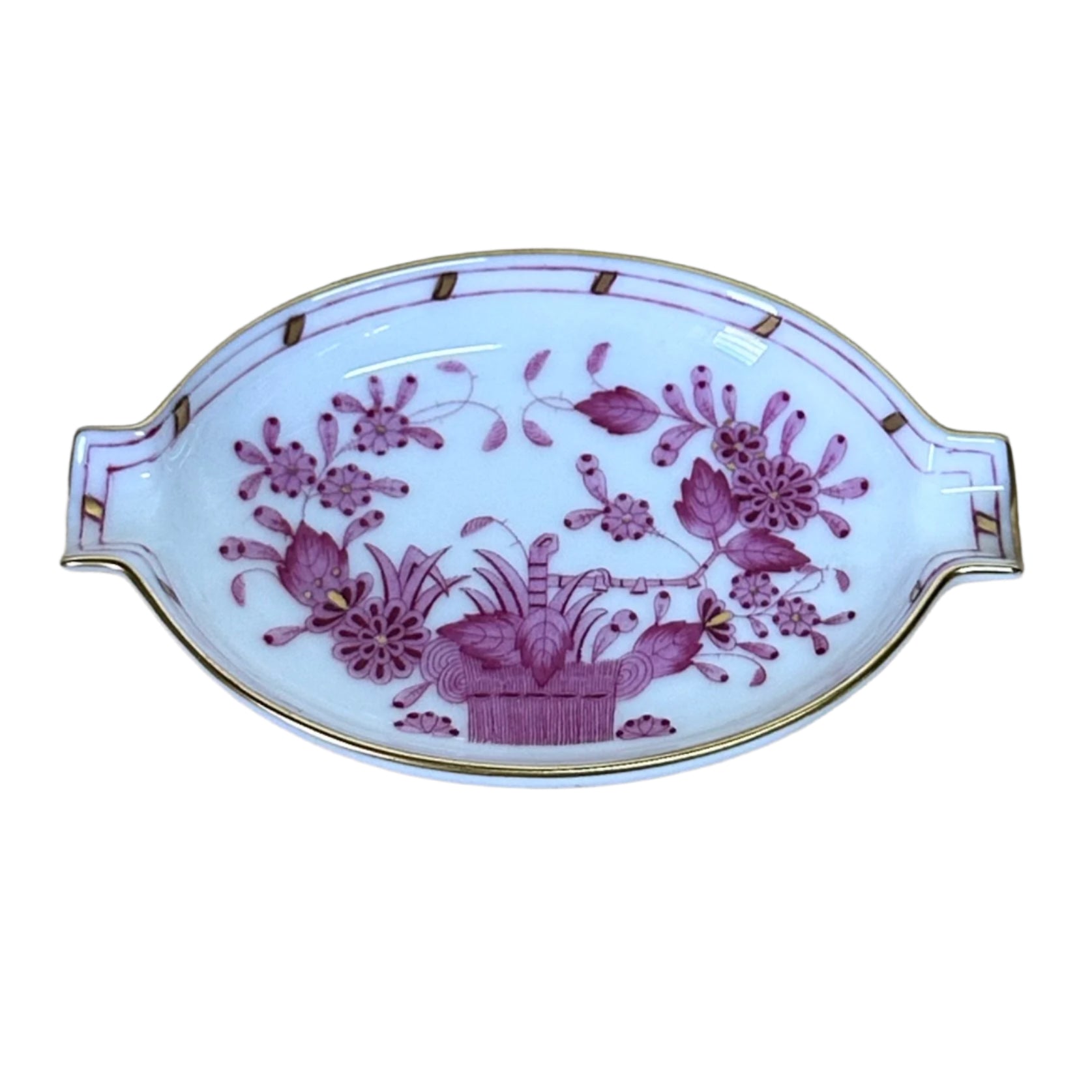 Herend Hungary Indian Basket Raspberry Miniature Small Oval Ashtray Pin Tray Dish 7785 P