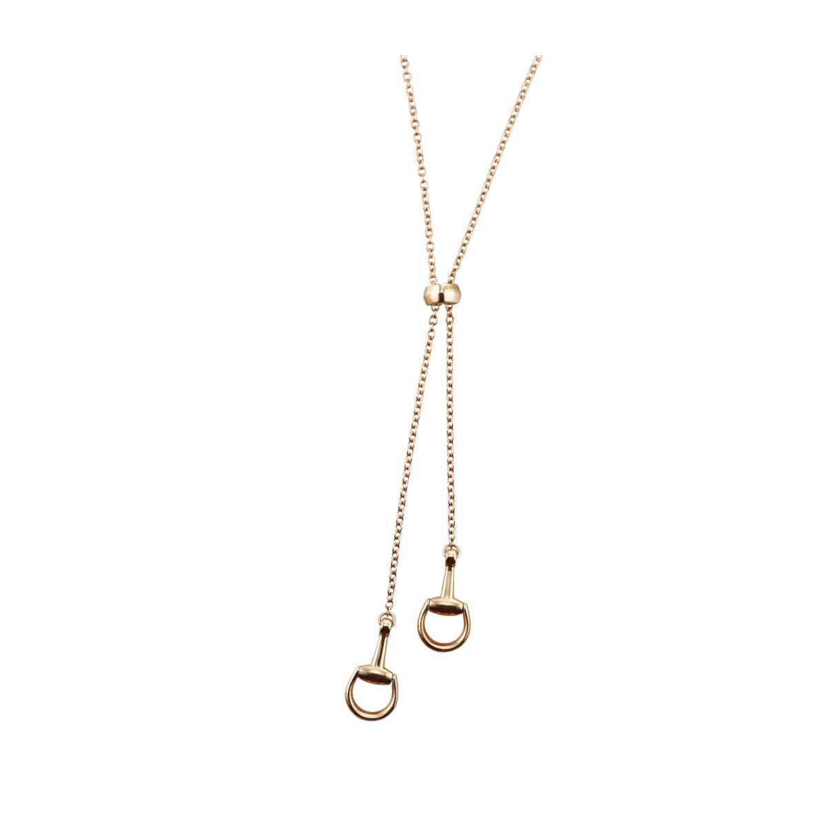 Gucci Horsebit 18K Gold Lariat Pendant Necklace