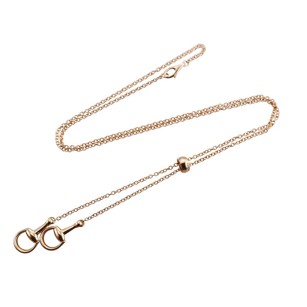 Gucci Horsebit 18K Gold Lariat Pendant Necklace