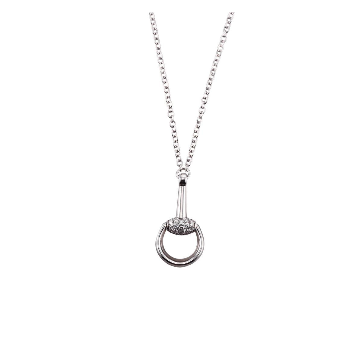 Gucci Horsebit 18K White Gold Diamond Pendant Necklace