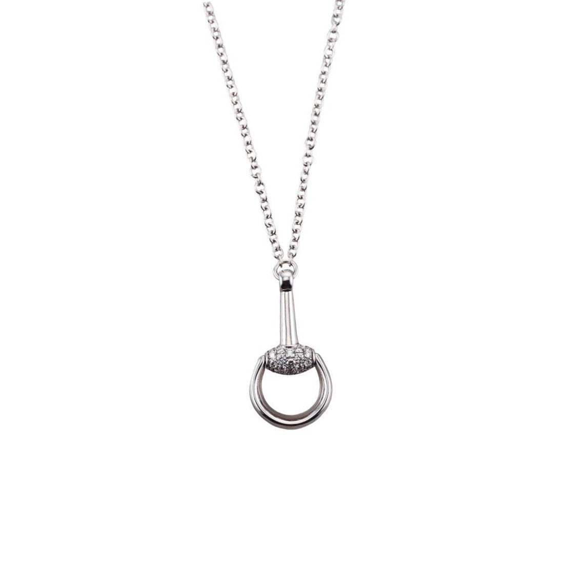 Gucci Horsebit 18K White Gold Diamond Pendant Necklace