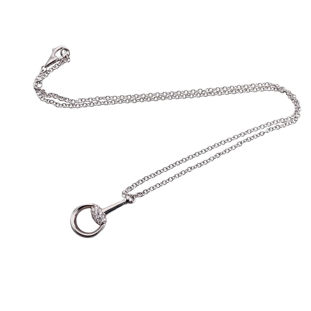 Gucci Horsebit 18K White Gold Diamond Pendant Necklace