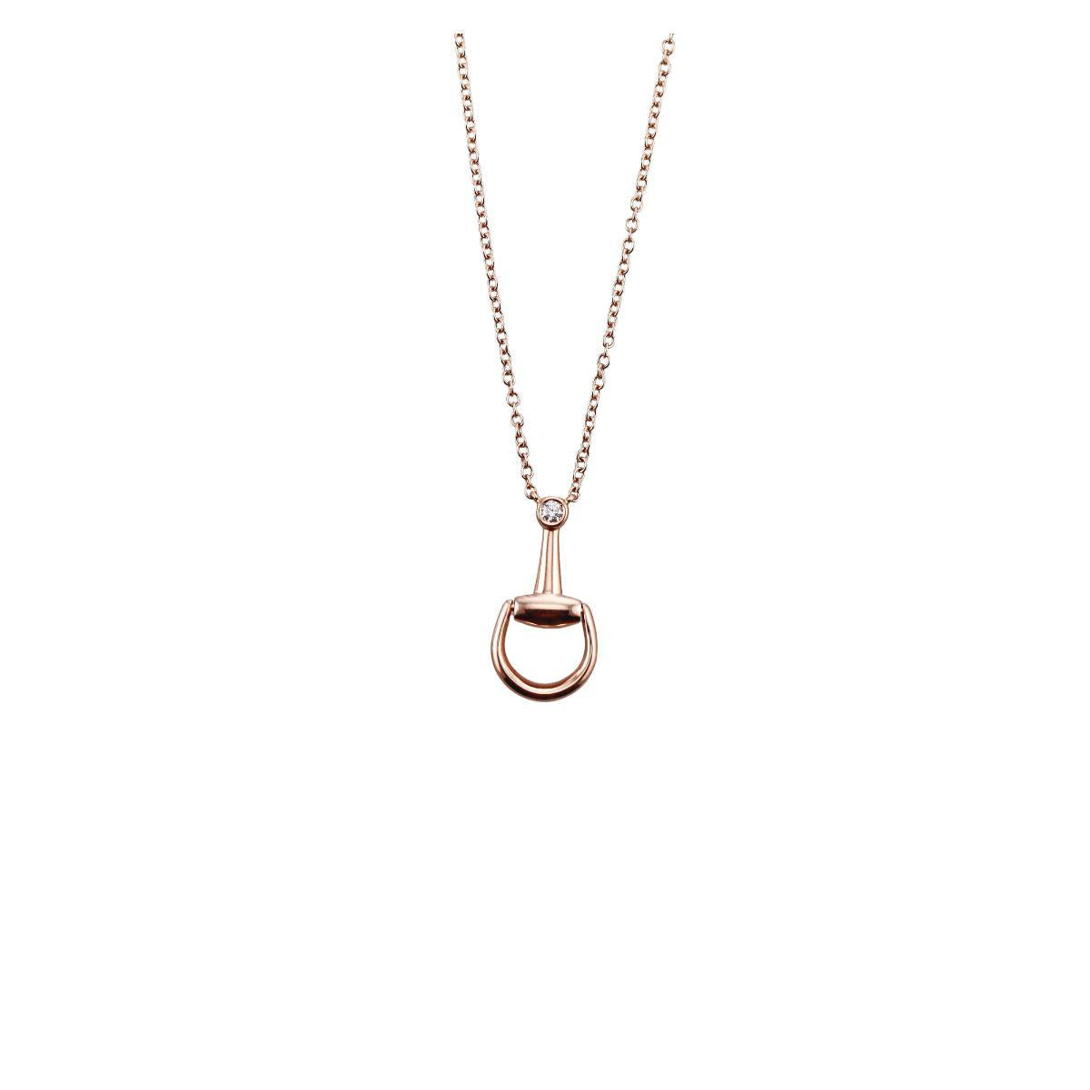 Gucci Horsebit 18K Rose Gold Diamond Pendant Necklace