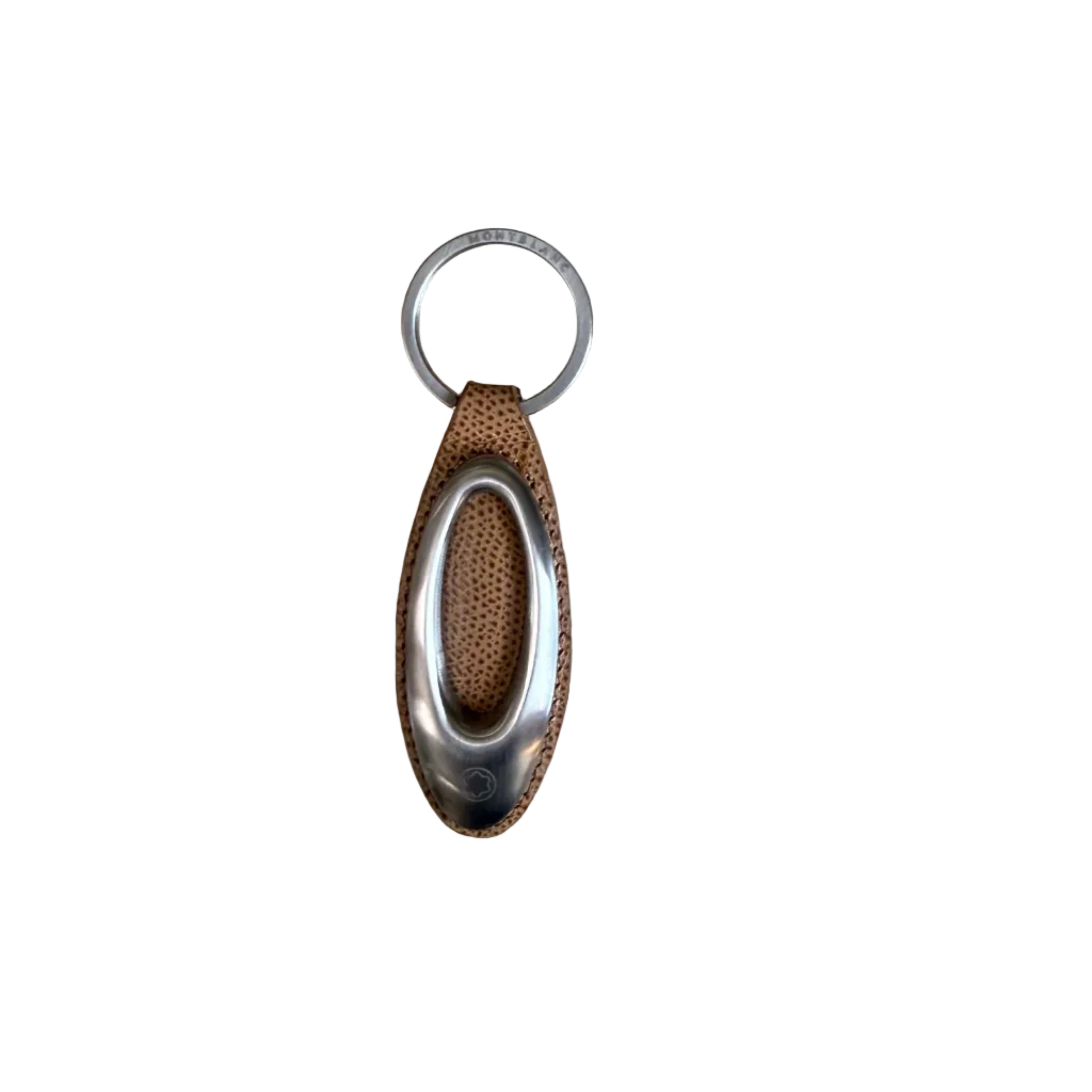 Montblanc Steel Beige Leather Key Ring