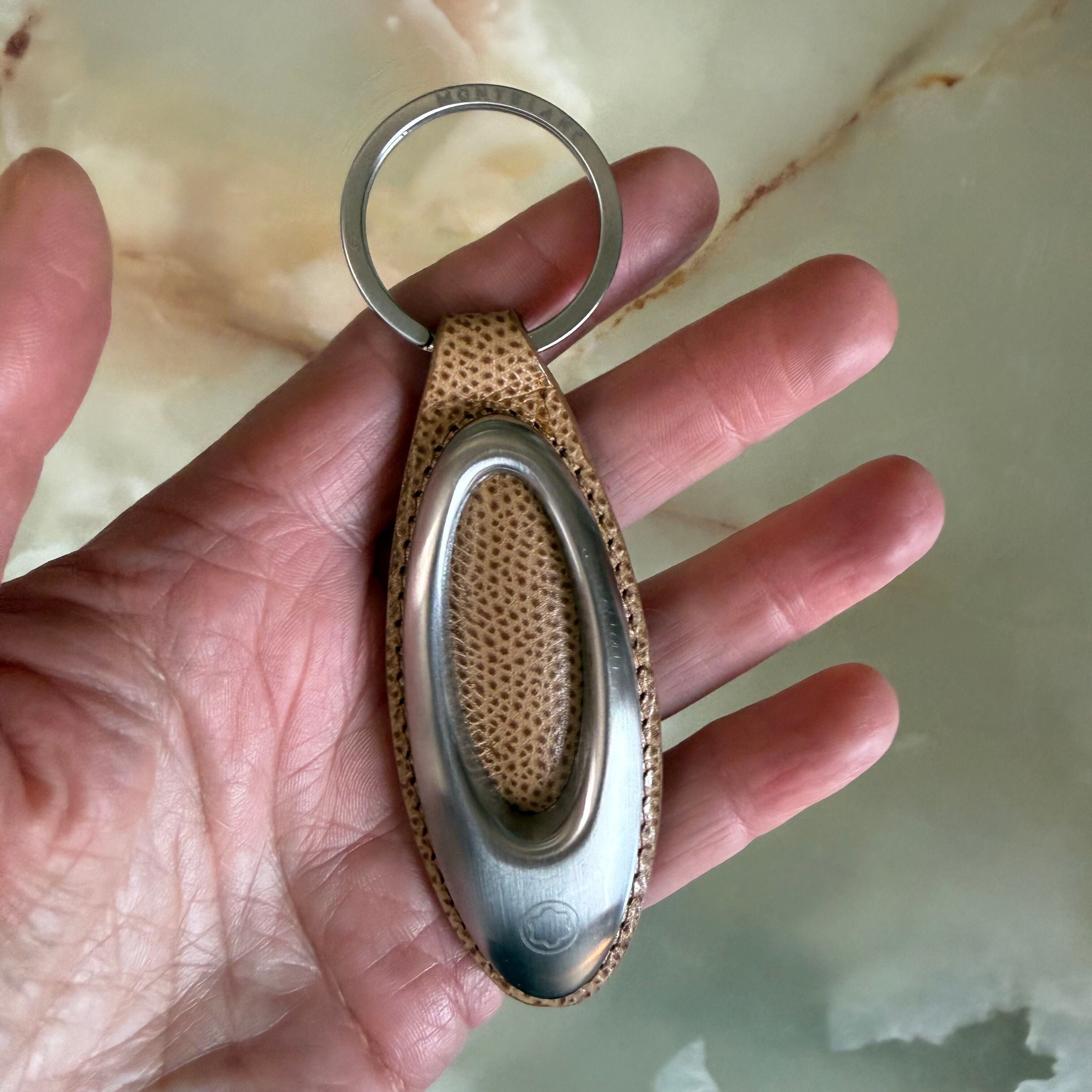 Montblanc Steel Beige Leather Key Ring