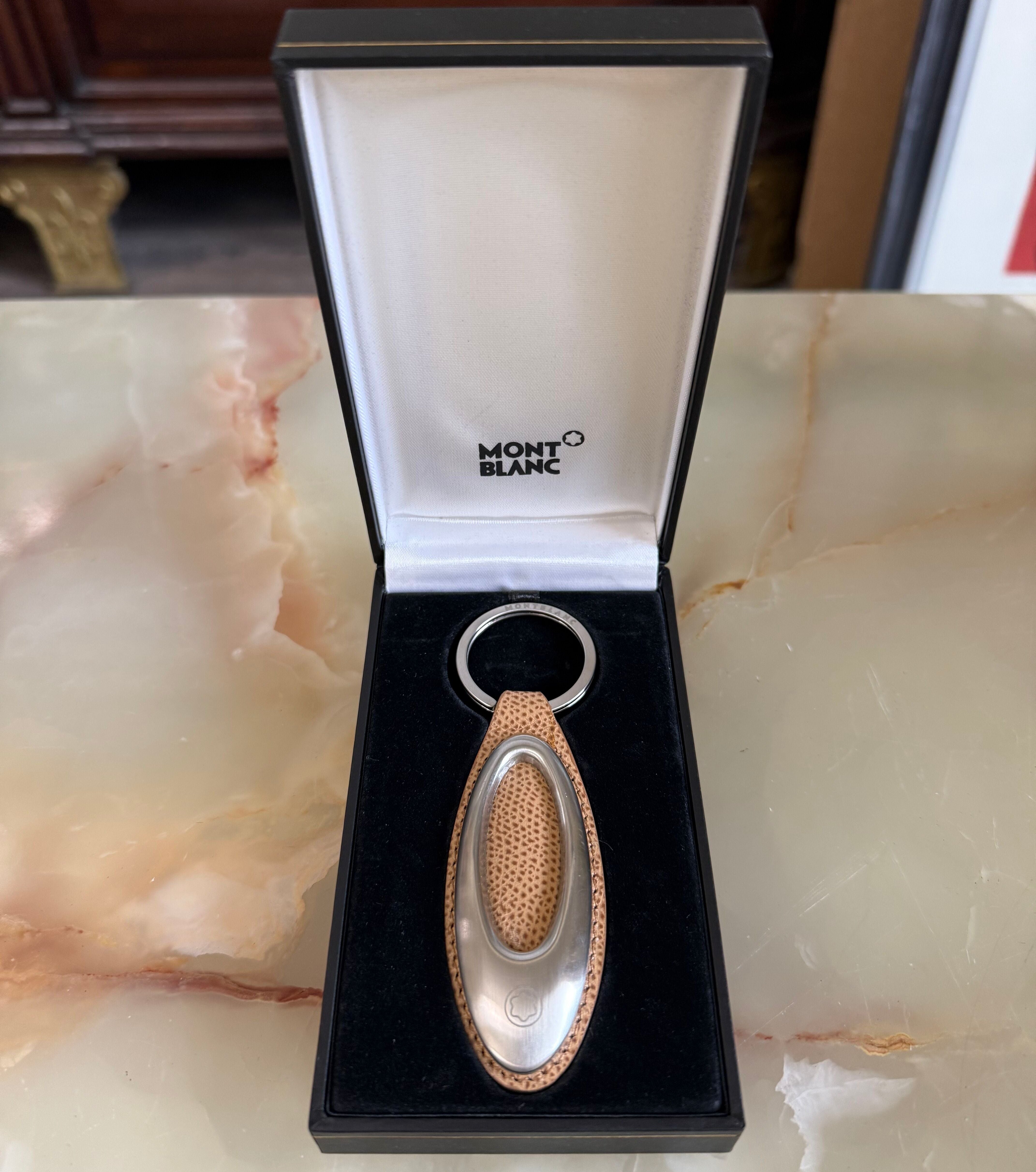 Montblanc Steel Beige Leather Key Ring