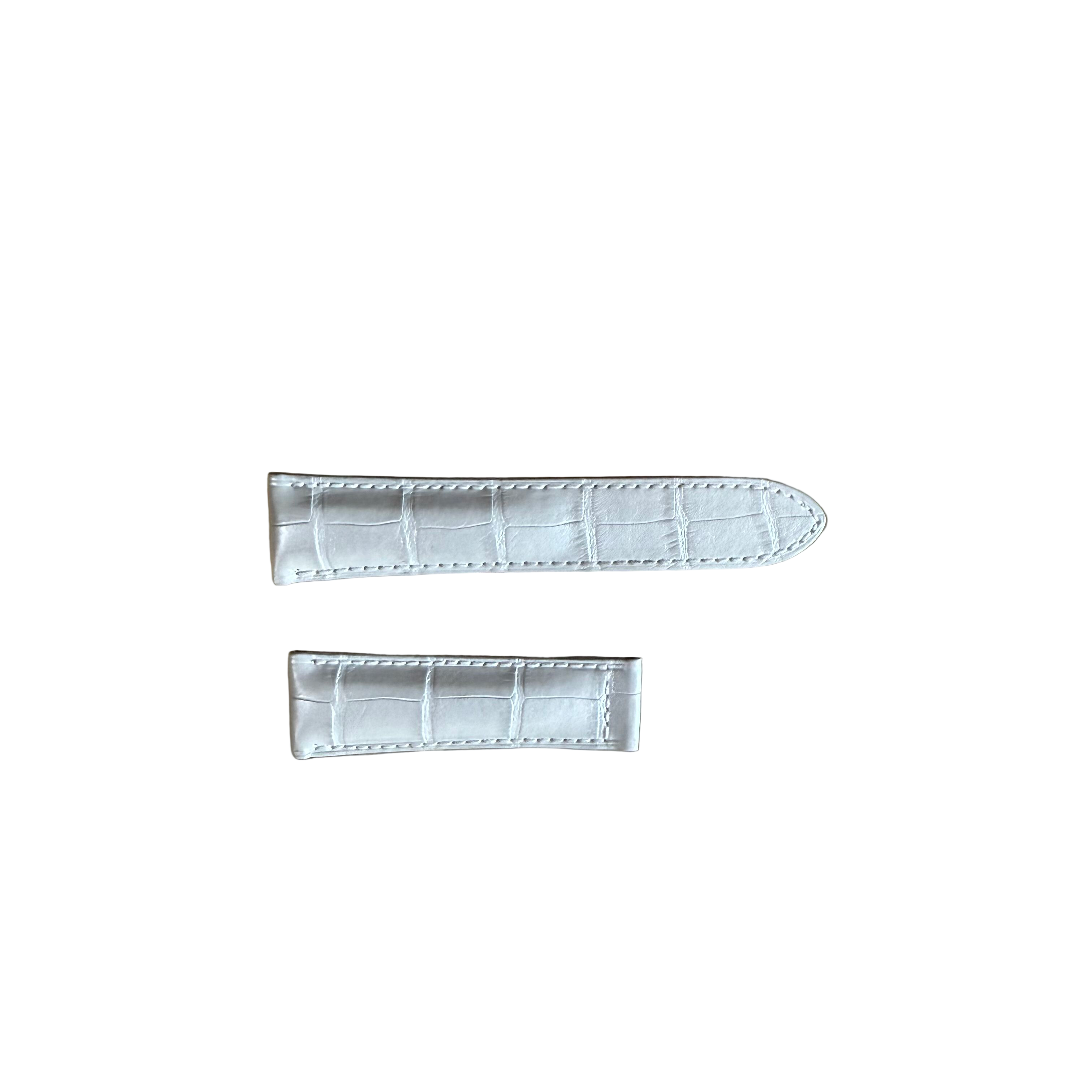 Genuine Alligator White Pearl Watch Strap Band 20mm Padded & Stitched
