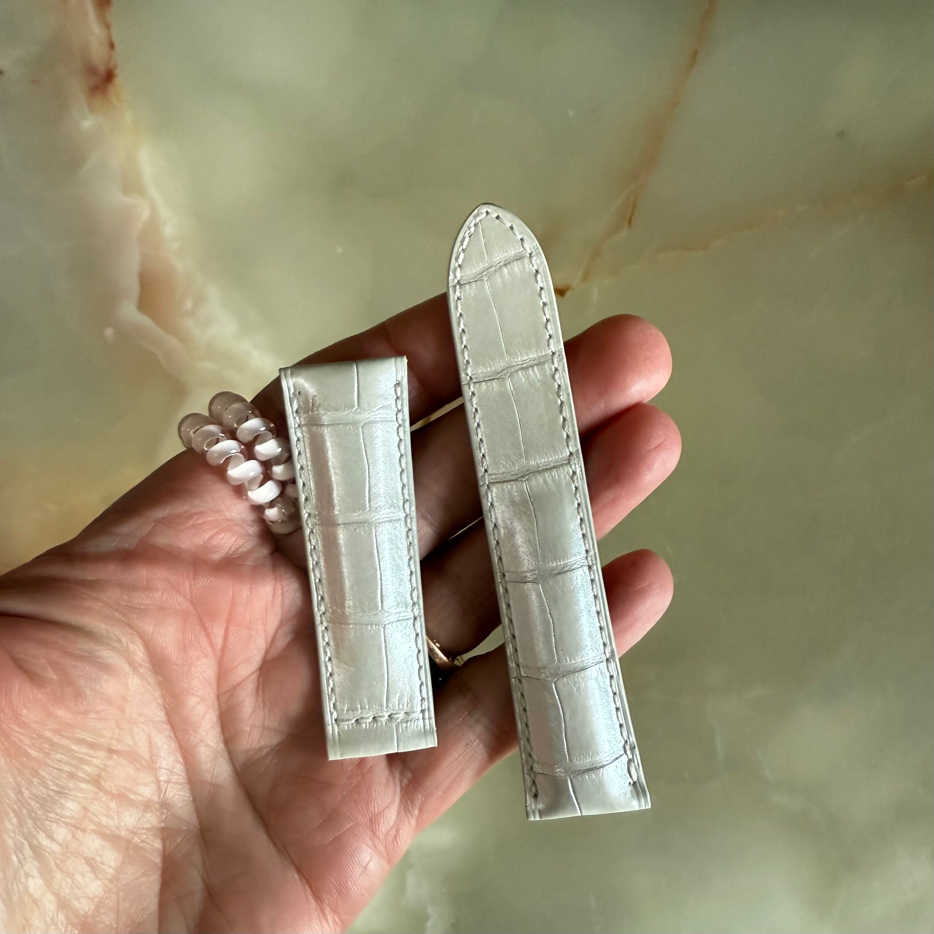 Genuine Alligator White Pearl Watch Strap Band 20mm Padded & Stitched