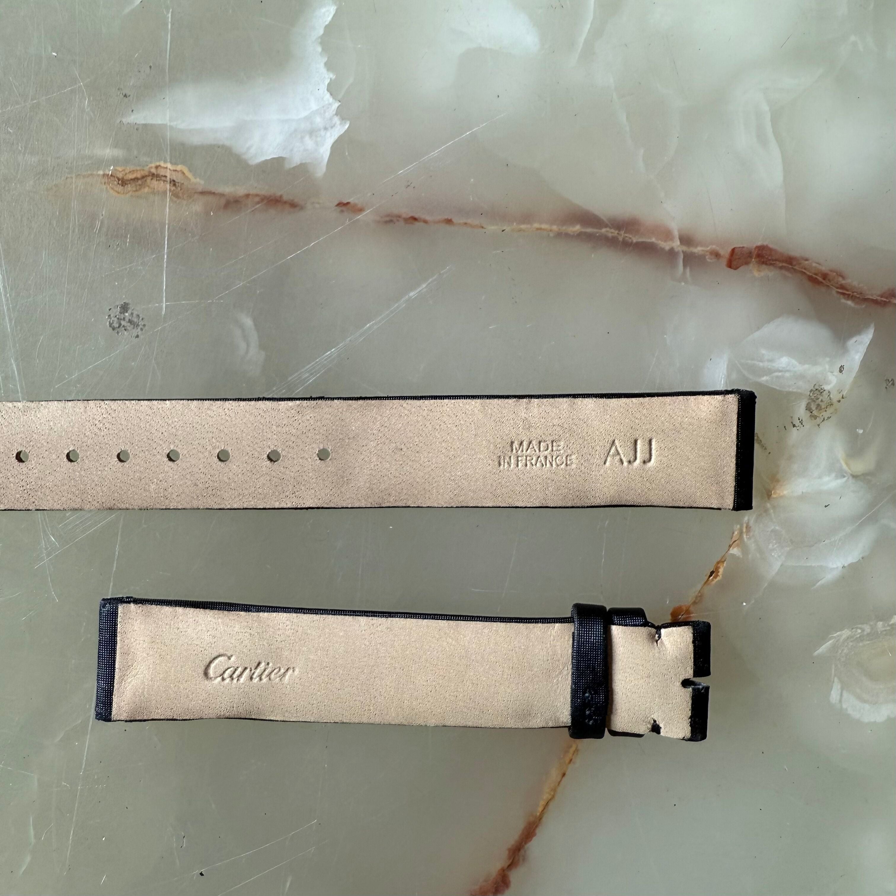 Authentic Cartier Black Satin Leather Watch Strap Band 15mm