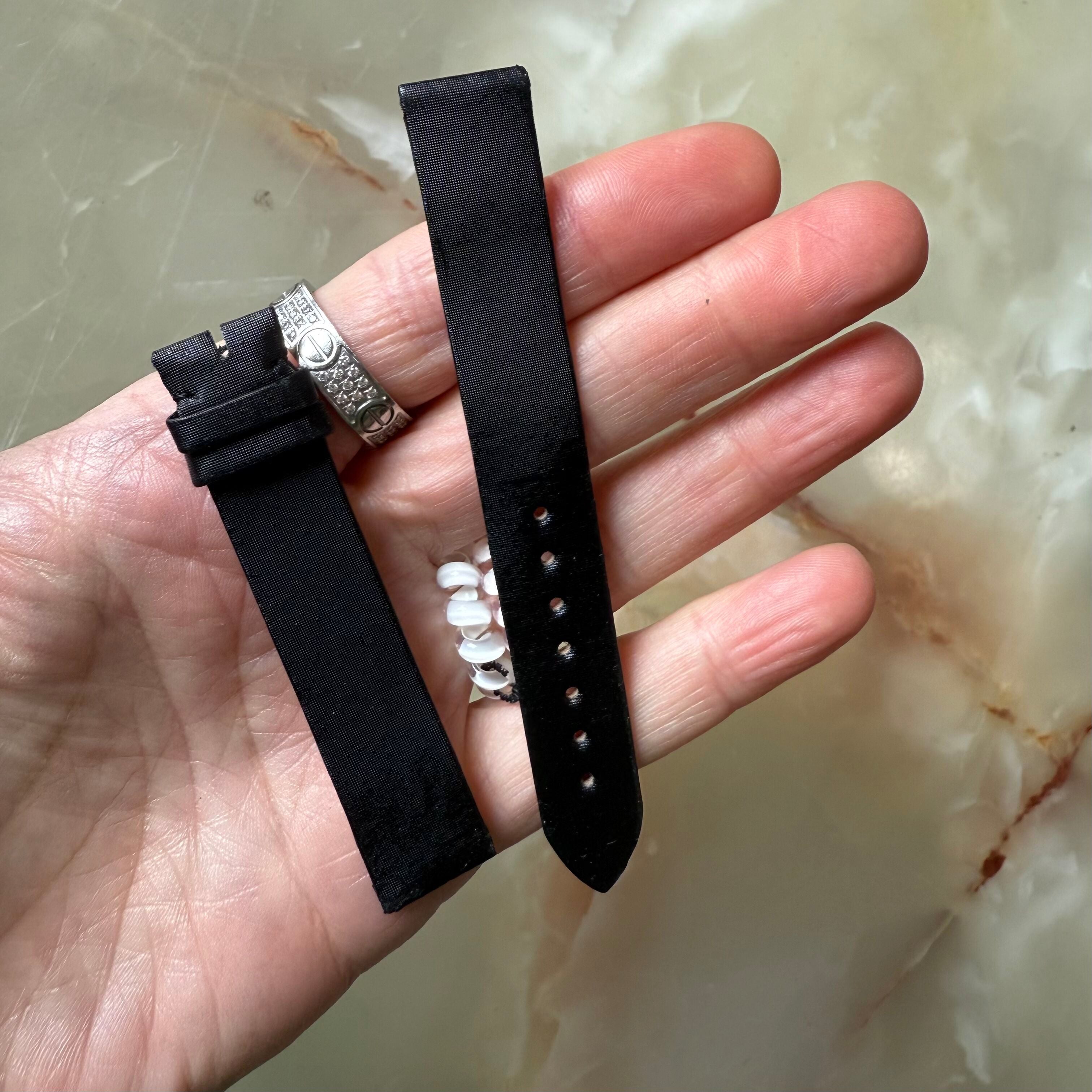 Authentic Cartier Black Satin Leather Watch Strap Band 15mm