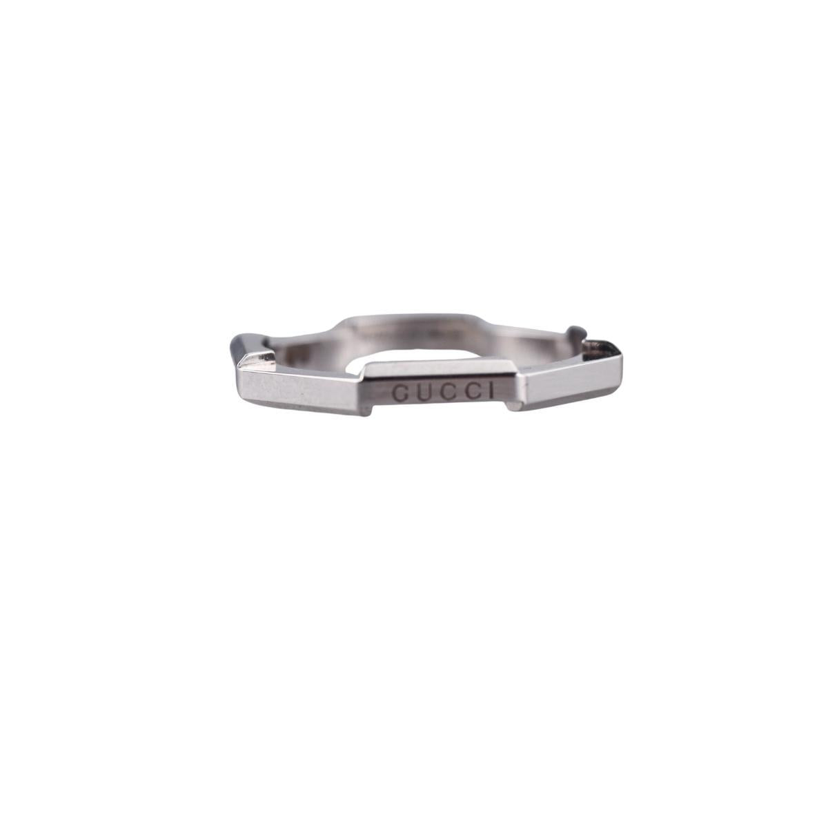 Gucci Link to Love 18K White Gold Studded 3mm Band Ring