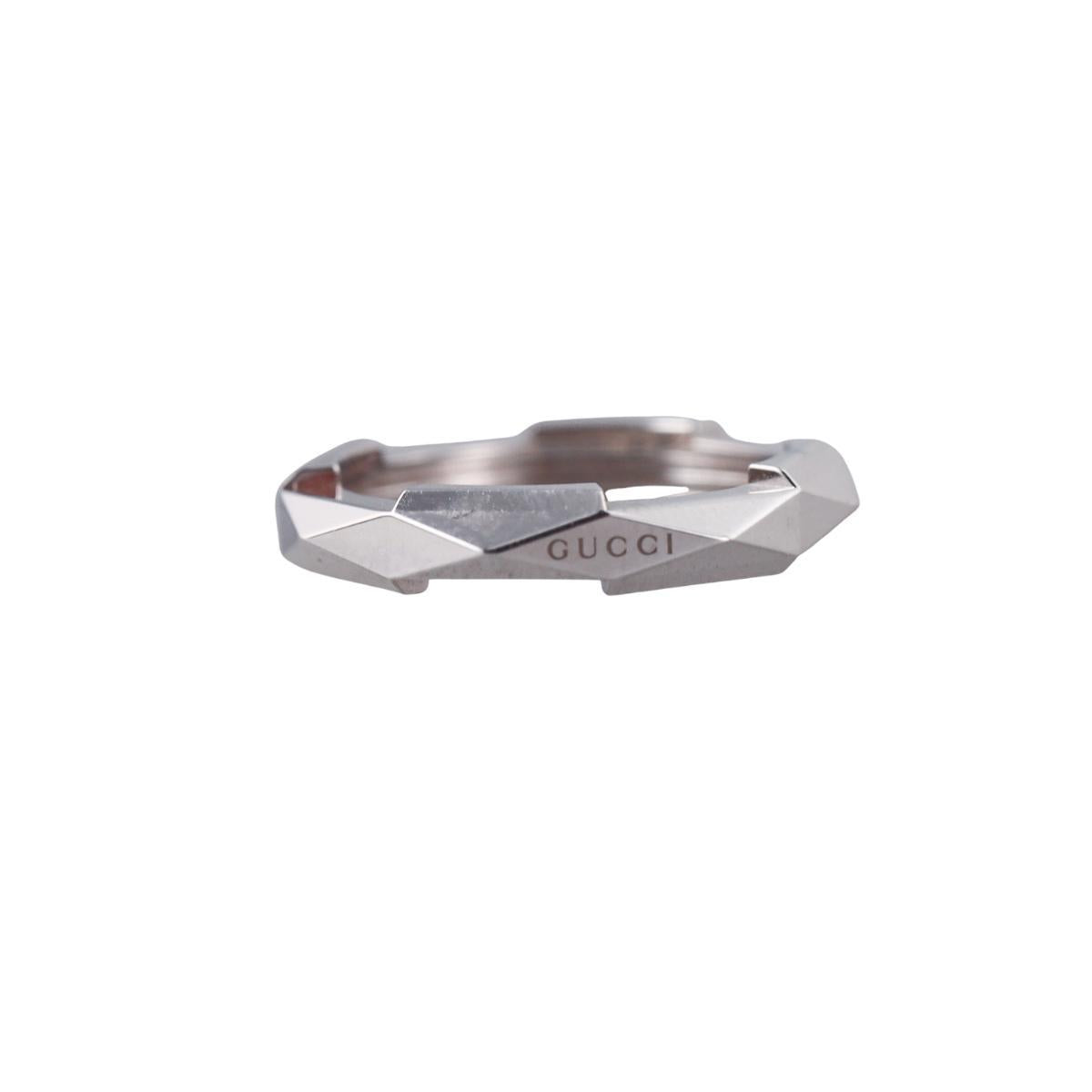 Gucci Link to Love 18K White Gold Studded 4mm Band Ring