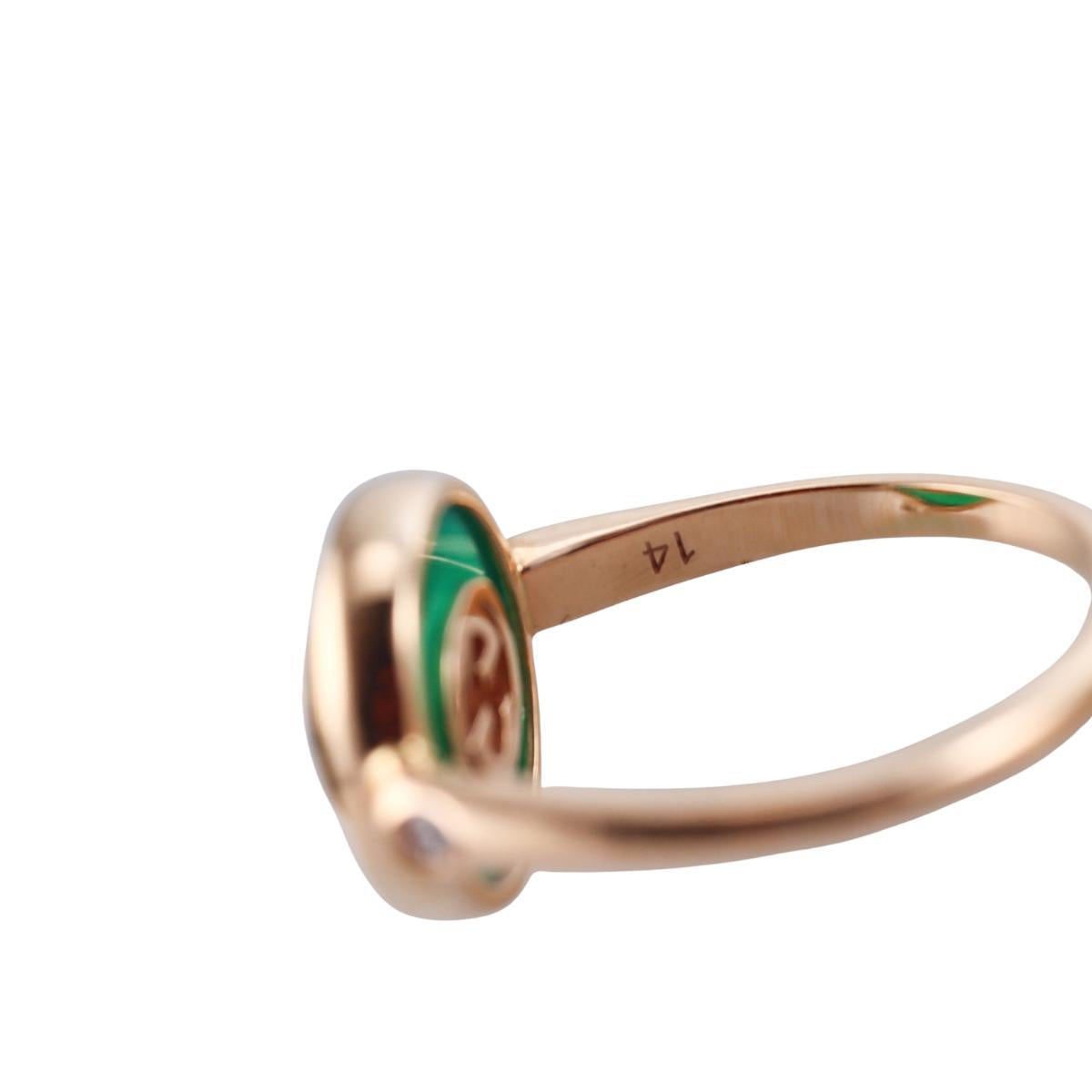 Gucci Interlocking G 18K Rose Gold Diamond Green Agate Ring